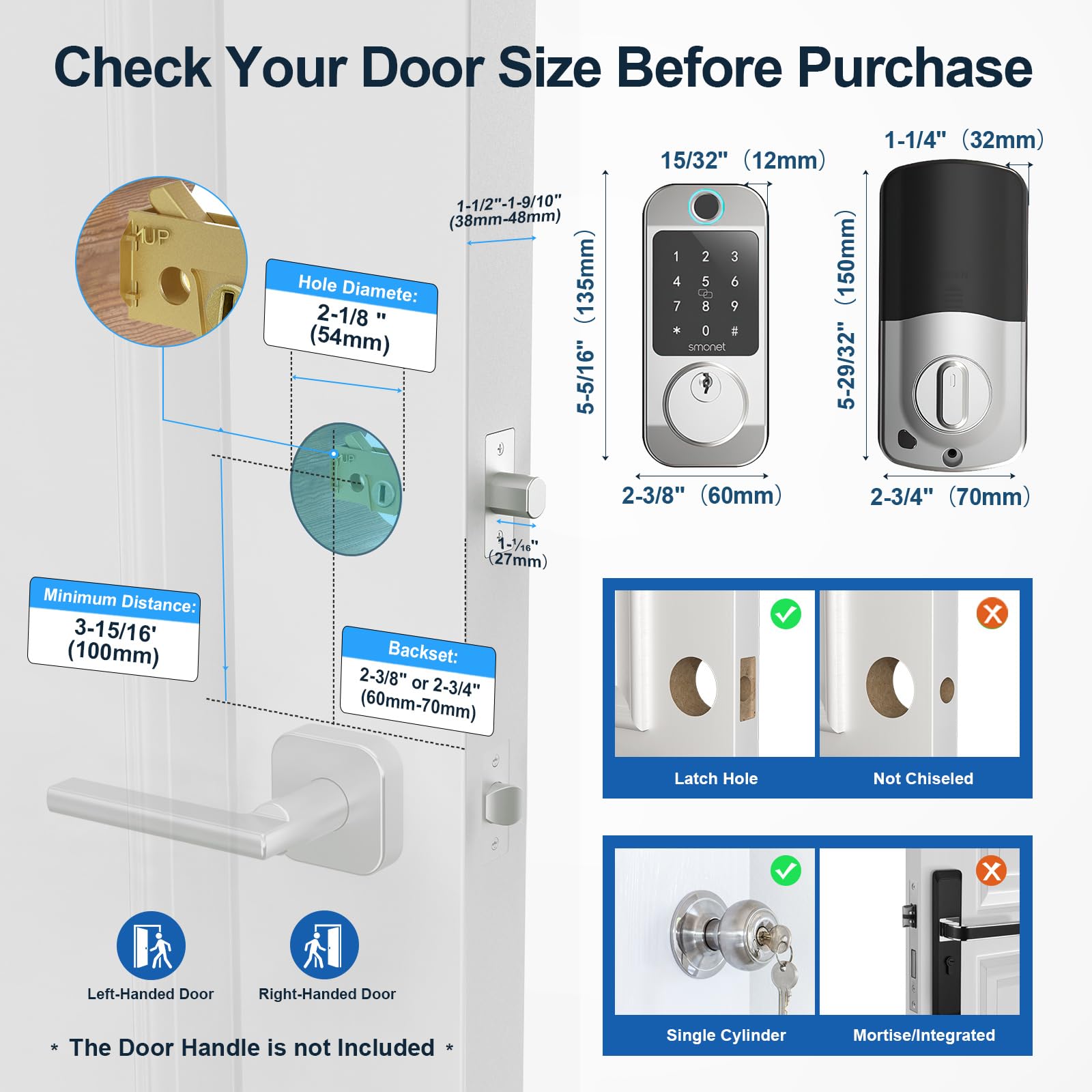 SMONET Smart WiFi Door Lock - Keyless Entry Deadbolt with Fingerprint, Keypad, Alexa & Bluetooth App Control - Satin Nickel Finish for Home Security & Smart Access    Perfect for modern homes, apartments, and vacation rentals - secure keyless entry with remote access via smartphone, voice control with Alexa, and biometric fingerprint recognition for ultimate convenience.