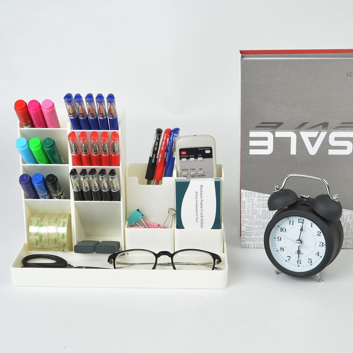 Multi-Functional Desk Organizer with Pencil Holder & Storage Baskets - Office Supplies Caddy for Desktop Accessories, School & Home Office Organization - Milky White | Perfect for Workspace Decluttering & Stationery Storage