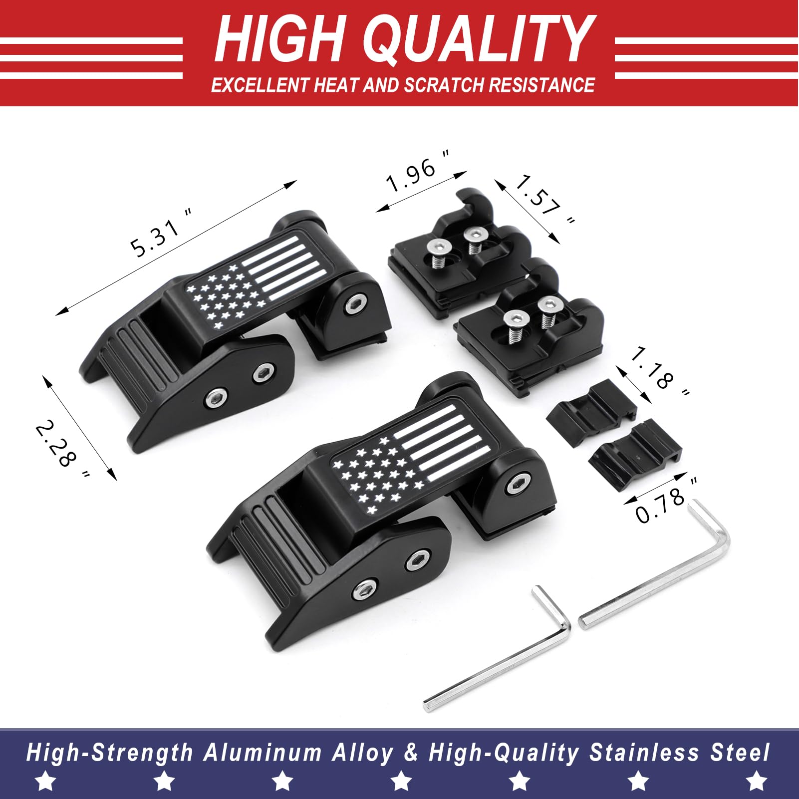 Jeep Wrangler Hood Latches - Aluminum Locking Hood Catch Kit for 2007-2024 JK/JKU/JL/JLU & 2020-2024 Gladiator JT (2Pcs, Black) - Off-Road Protection & Enhanced Security