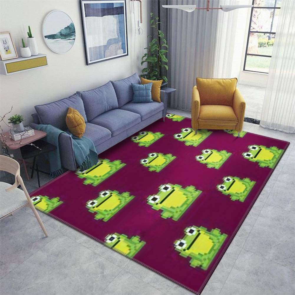 8-Bit Pixel Green Frog Non-Slip Rug Pad - Thickened Home Area Runner with Seamless Vector Pattern - Indoor/Outdoor Doormat for Living Room, Entryway - Perfect for Gamers, Kids Rooms & Retro Decor