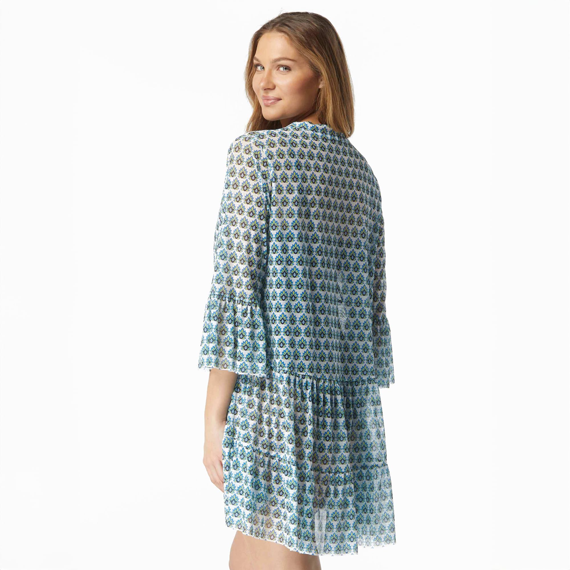 COCO REEF Enchant Bell Sleeve Mesh Cover Up Dress - V-Neck Tiered Babydoll Beachwear for Women | Perfect for Beach Vacation, Pool Party & Summer Outfits