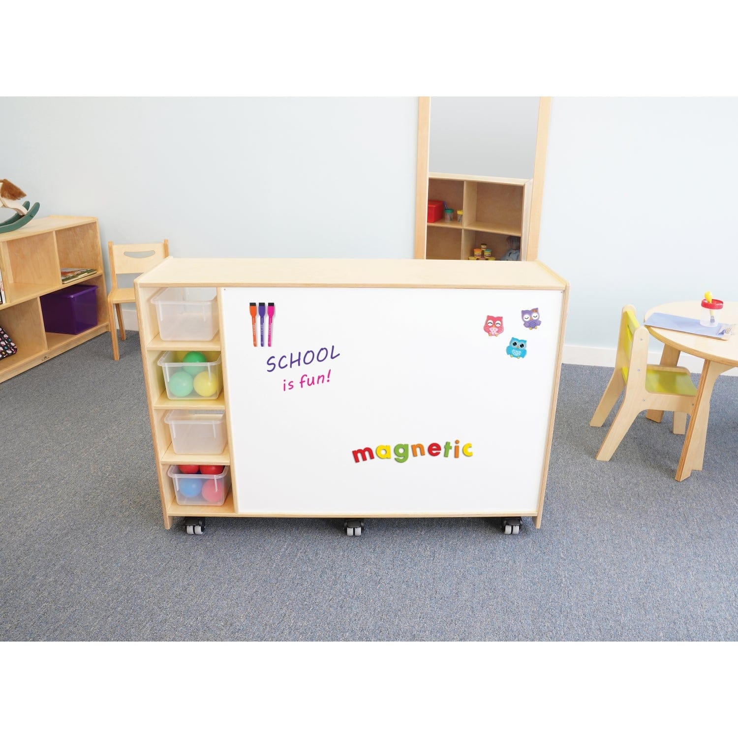 Magnetic Write and Wipe Mobile Cabinet - Whiteboard Storage Organizer for Office, Classroom & Home Use