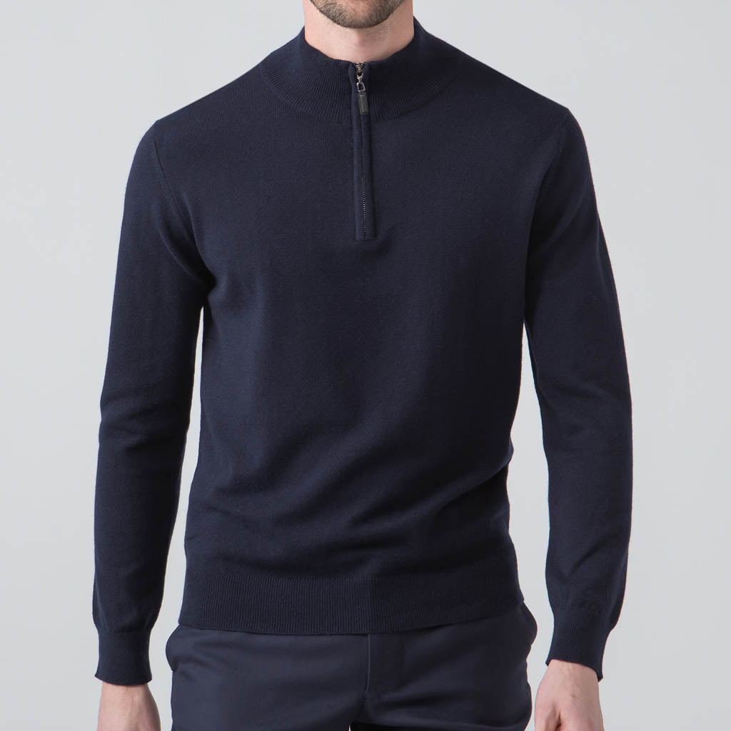 Kayden Navy Half Zip Long Sleeve Pullover for Men - Lightweight Fleece Sweatshirt for Outdoor Activities, Hiking & Casual Wear