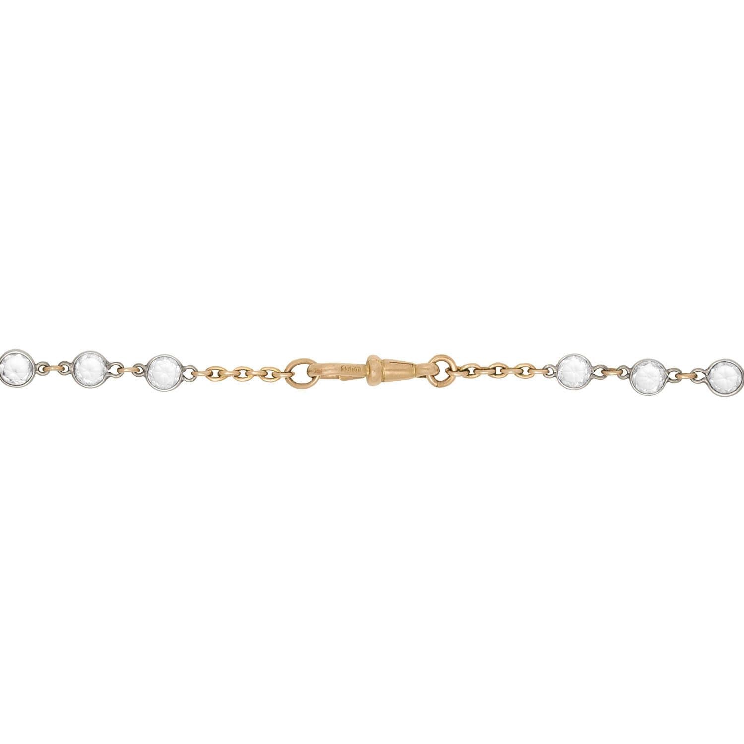 Vintage Art Deco 15k Gold & Sterling Silver Rock Quartz Crystal Chain Necklace for Women - Elegant Statement Jewelry for Parties, Weddings & Special Occasions