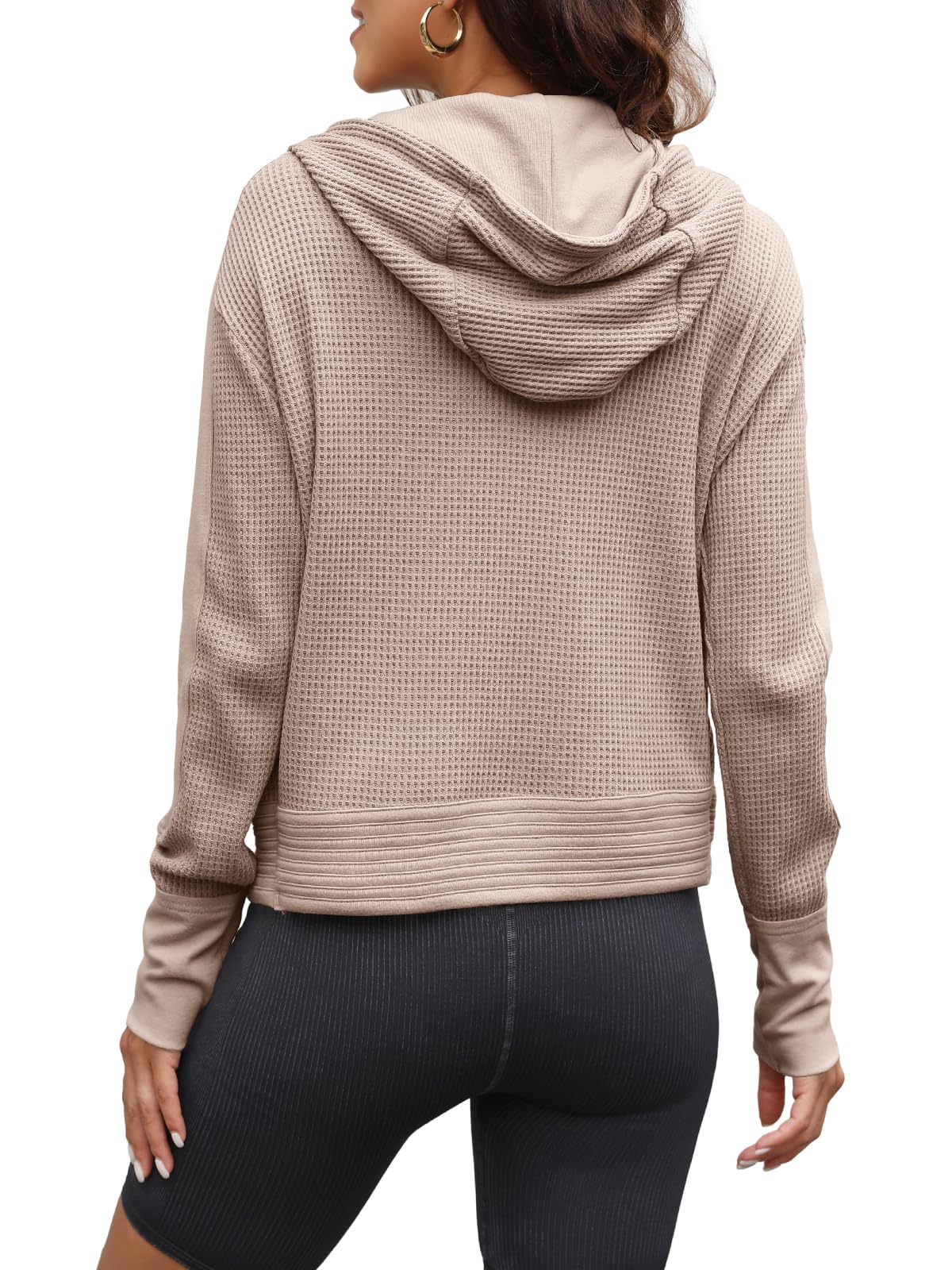 Yanekop Women's Waffle Knit Zip Up Hoodie Jacket - Long Sleeve Cropped Pullover for Fall & Winter | Casual Outerwear for Street Style, Coffee Dates & Weekend Errands