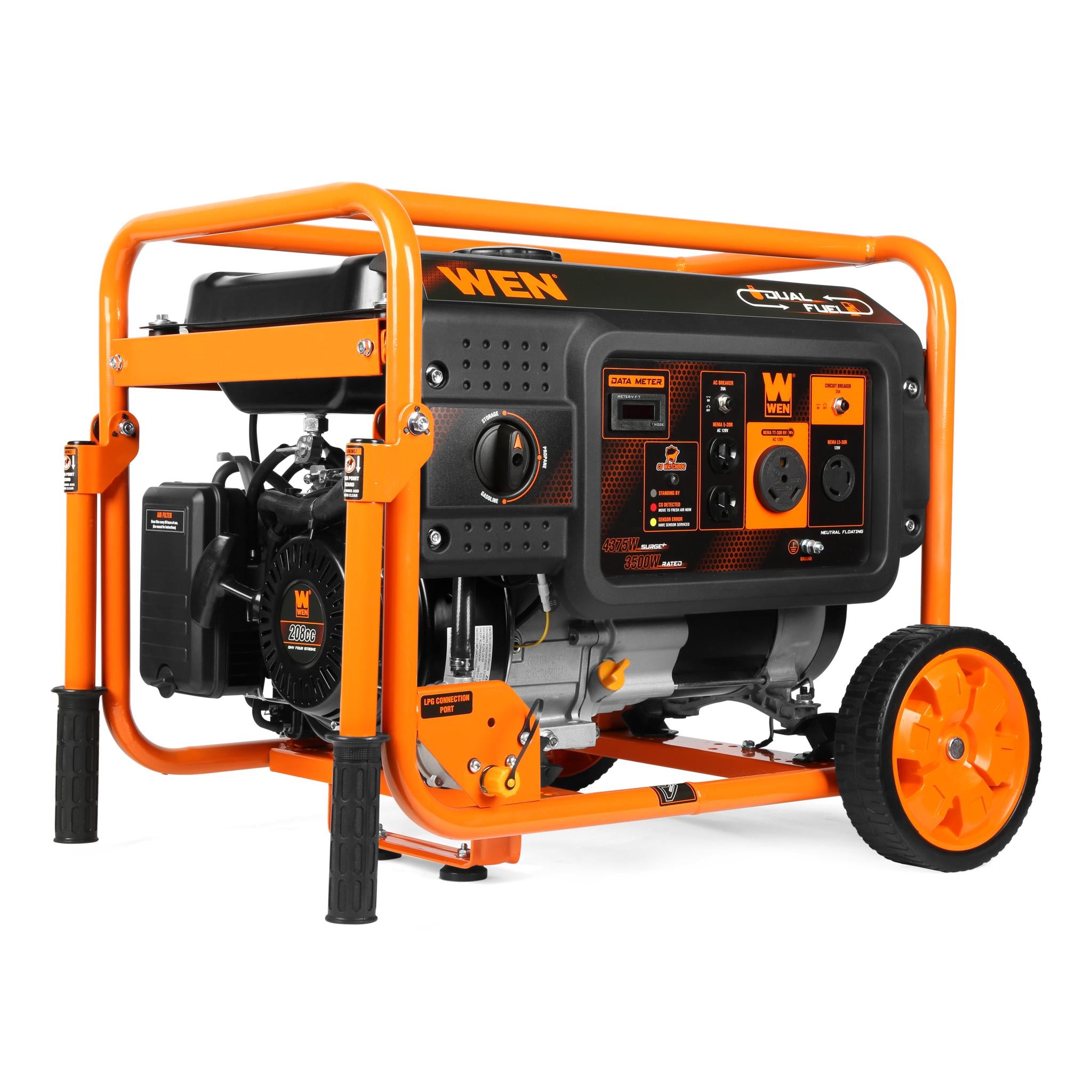 WEN DF430X 4375W Dual Fuel Portable Generator with Wheel Kit & CO Sensor - Perfect for Camping, Home Backup Power & Outdoor Events
