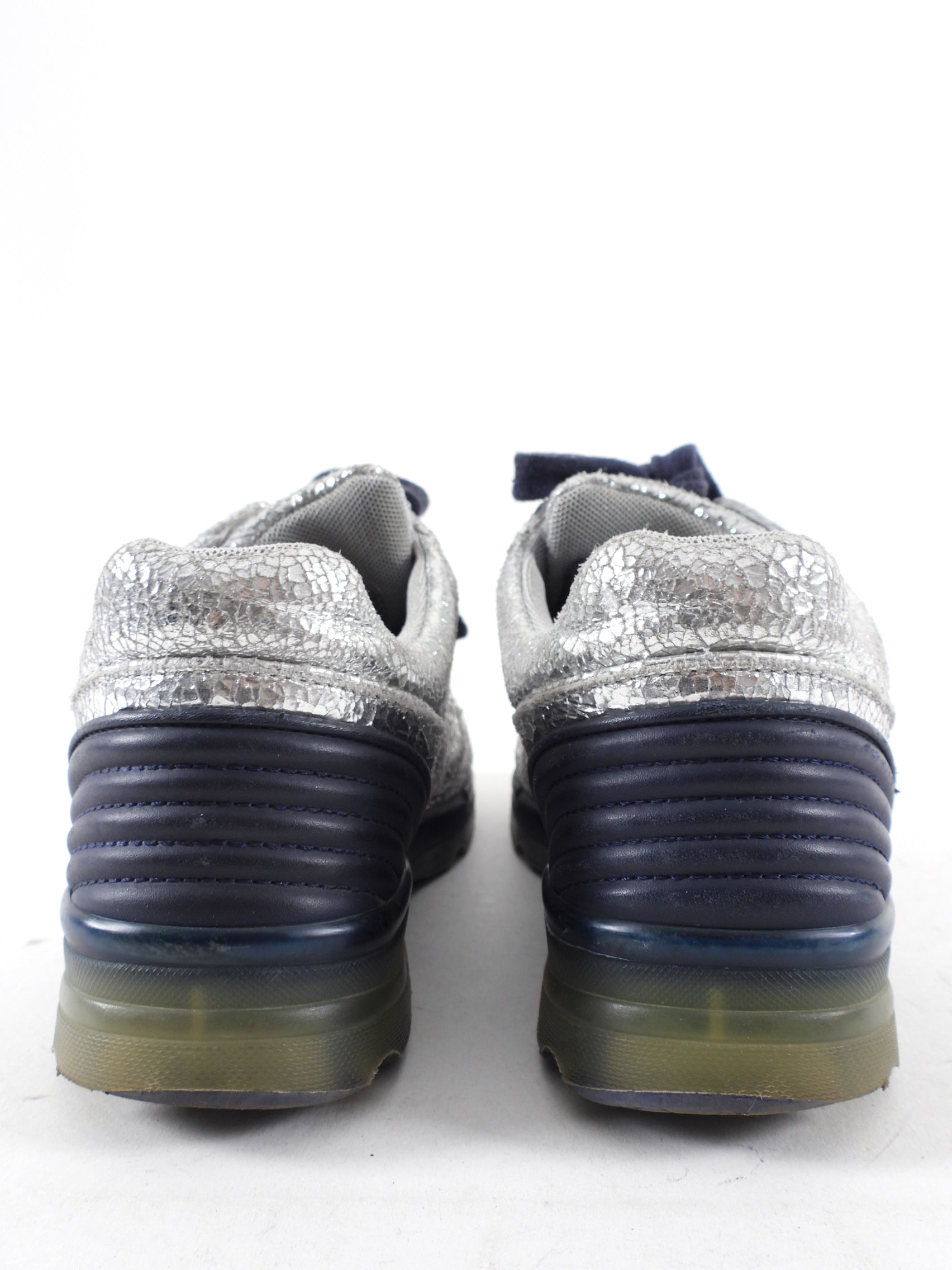 Chanel Silver Crackle Leather and Navy Sneakers Size 36 - Luxury Women's Fashion Sneakers for Casual Wear & Street Style