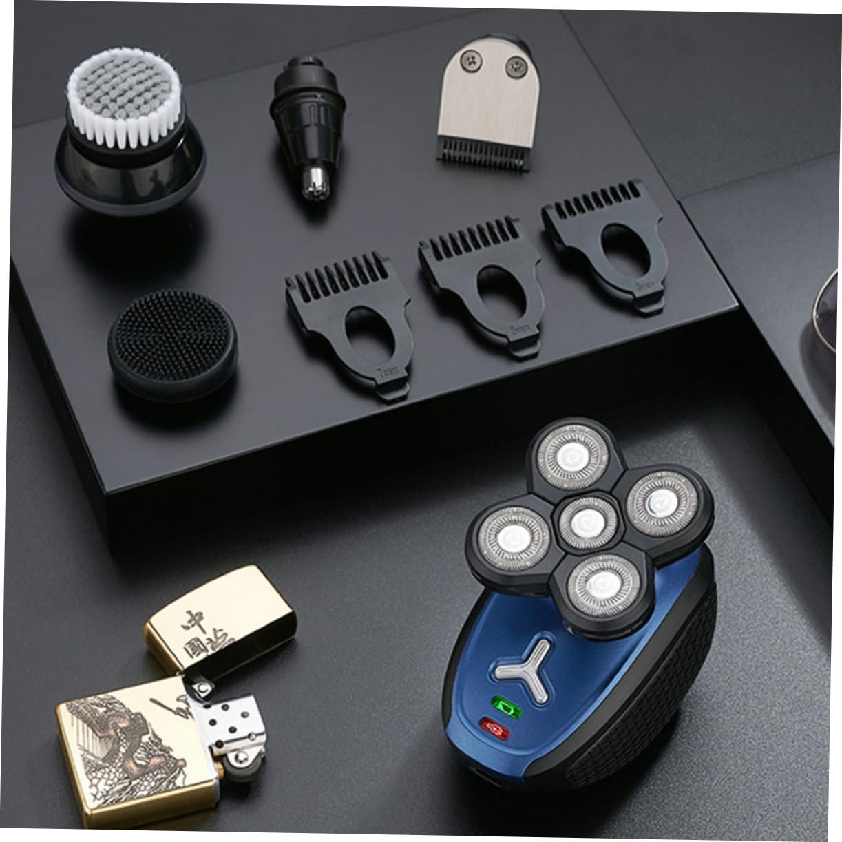 Rechargeable Electric Shaver & Clothes Shaver Set - Waterproof Men's Face Razor with Replacement Heads - Perfect for Travel, Grooming & Fabric Care (Black)