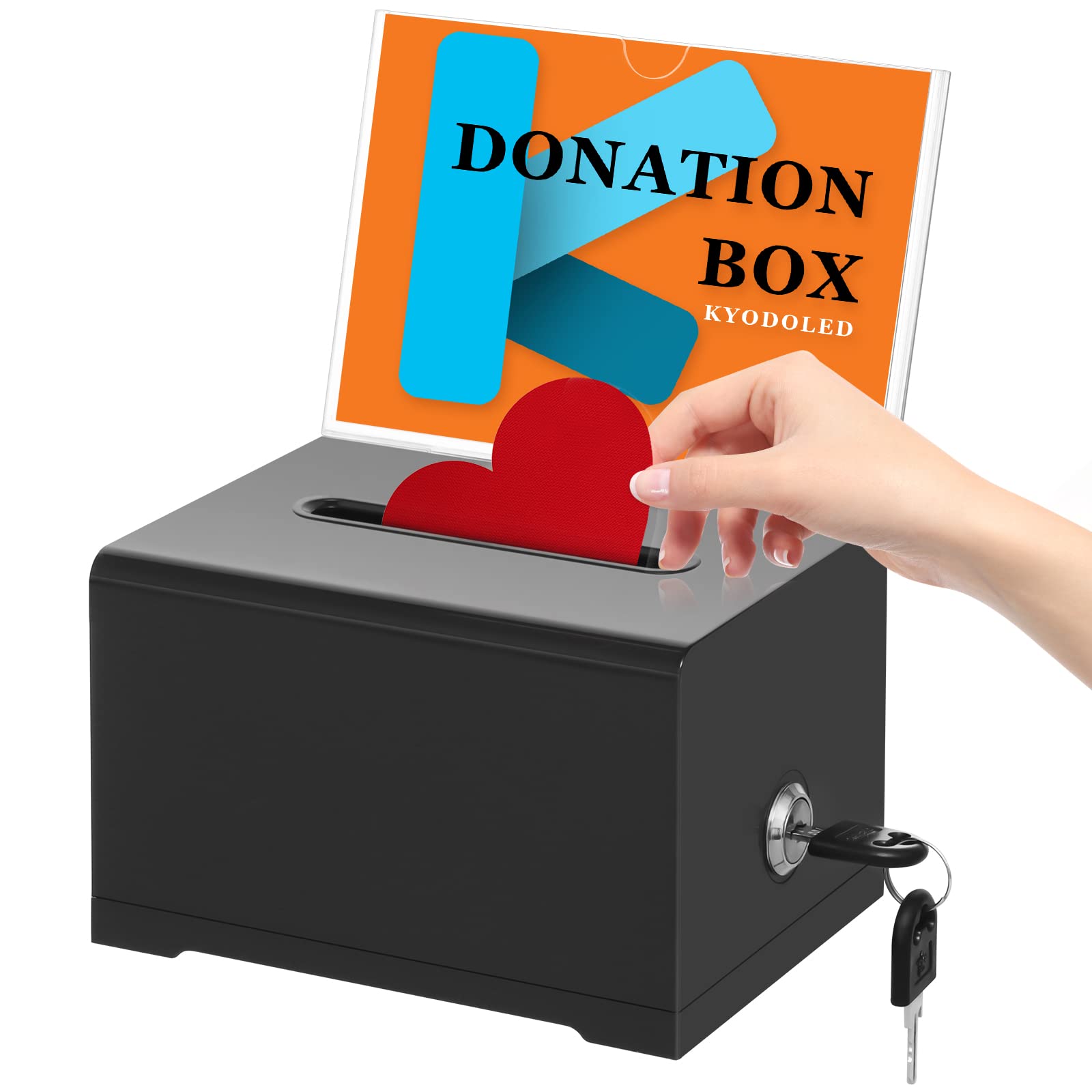 KYODOLED Black Lockable Suggestion Box with Key - Portable Donation & Tip Collection Jar - 6.2 x 4.6 x 4.0 Inches - Perfect for Restaurants, Retail Stores & Office Feedback