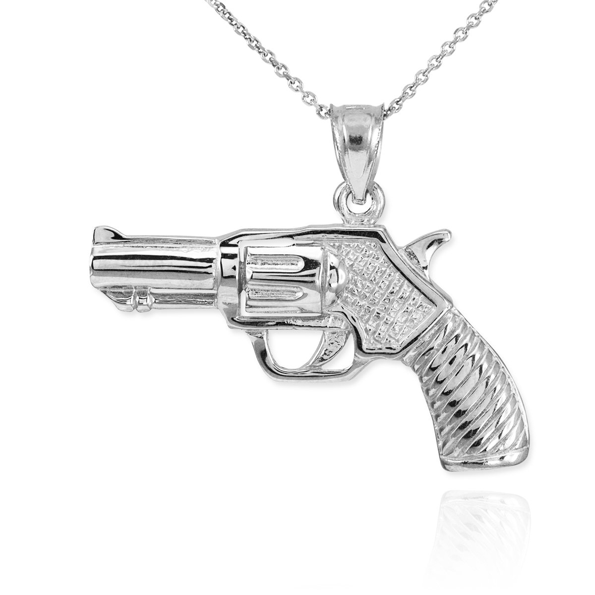 10k White Gold Gun Charm Revolver Pistol Pendant Necklace for Men - Handcrafted Jewelry Gift for Gun Enthusiasts, Perfect for Western Style, Hunting Trips & Outdoor Adventures