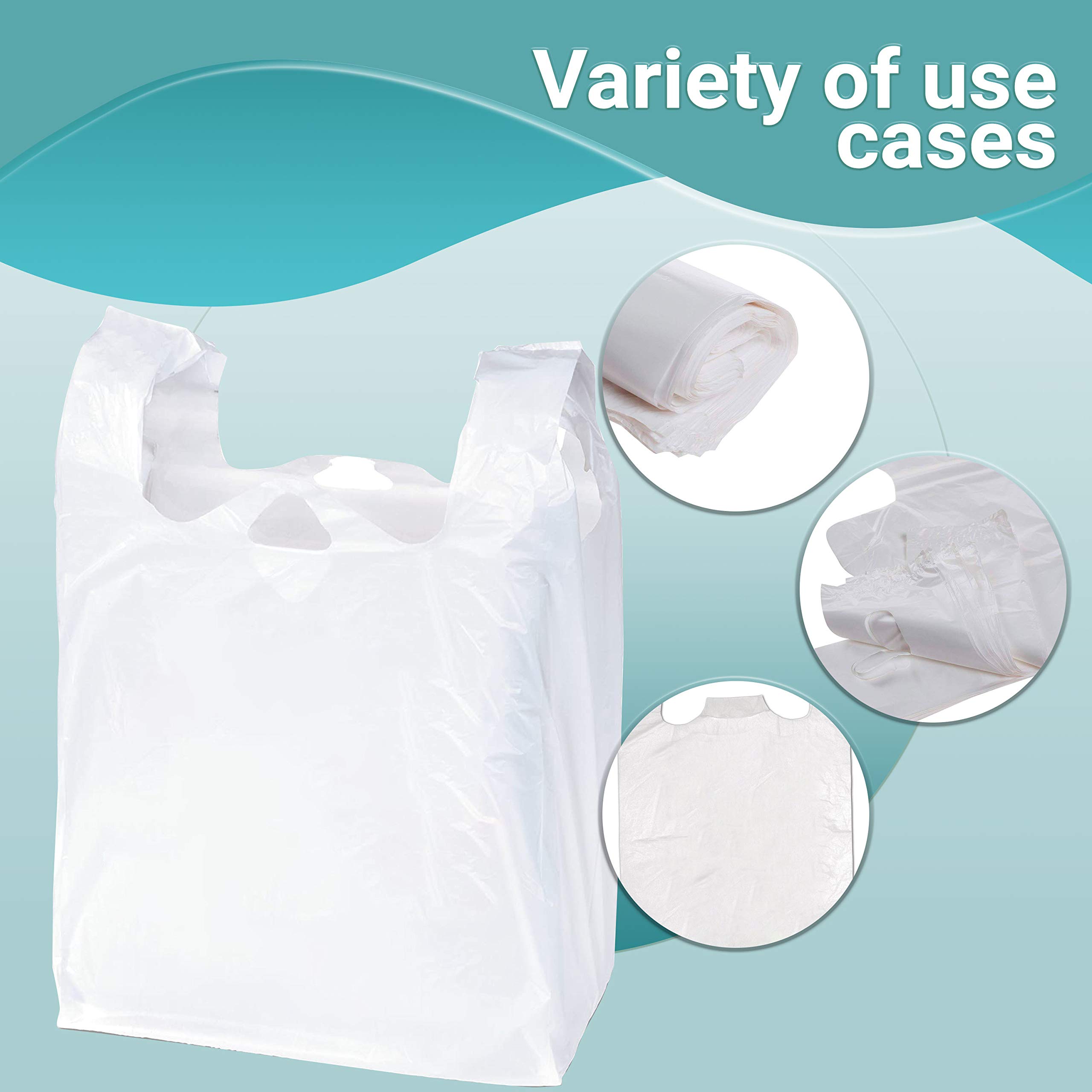 2000 Pack White T-Shirt Plastic Bags 6x3x12 Inches - 0.65 Mil Thickness Plain Poly Carry Out Bags with Handles - Unprinted Shopping Grocery Bags for Retail Stores, Boutiques & Restaurants | Perfect for Clothing Packaging, Takeout Orders & Retail Merchandise