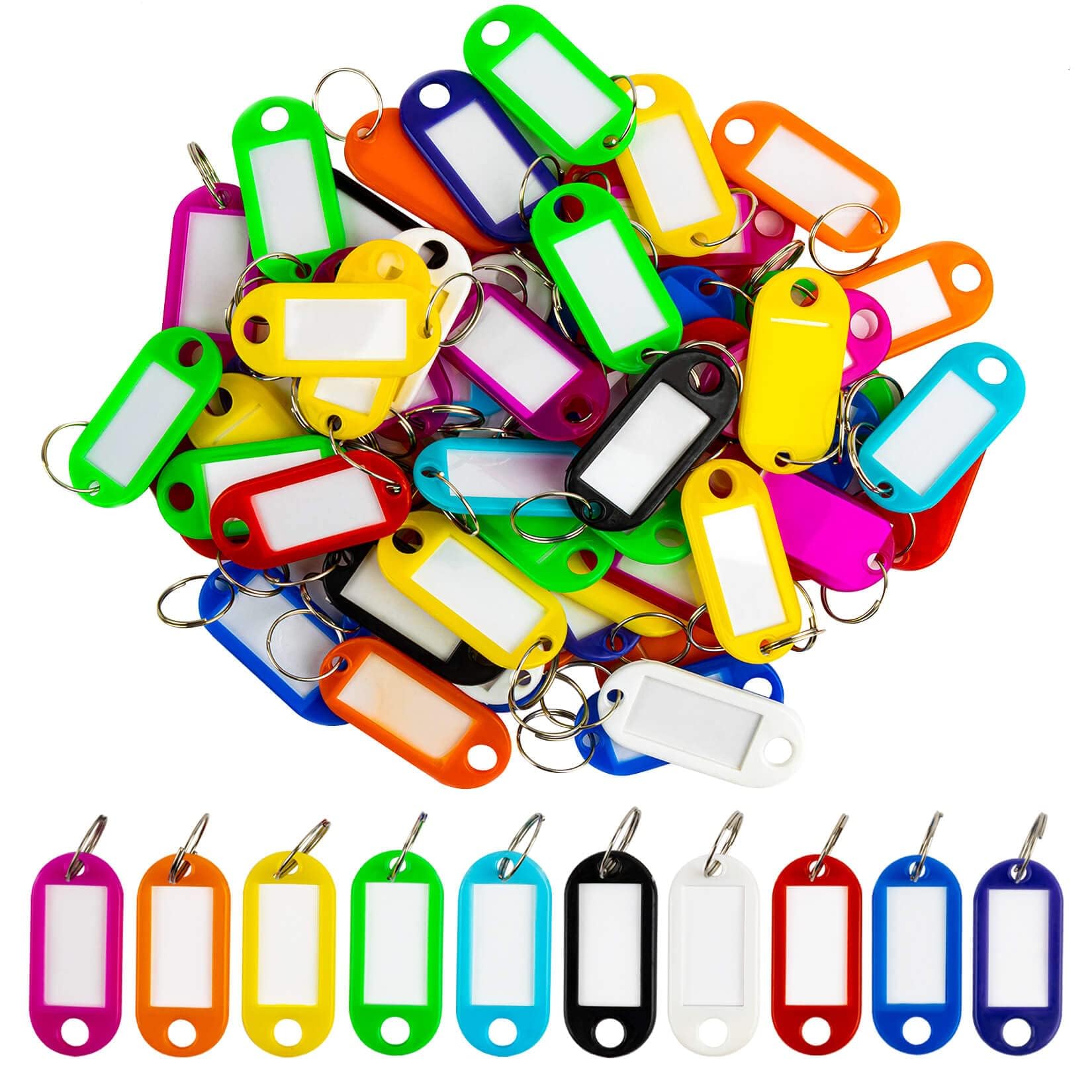 60 Pcs Colorful Plastic Key Ring Tags - 10 Assorted Colors for USB Drives, Pets, Bags & More | Durable Name Labels & Identifiers with Split Rings | Perfect for Organization, Gifts & Keychain Accessories