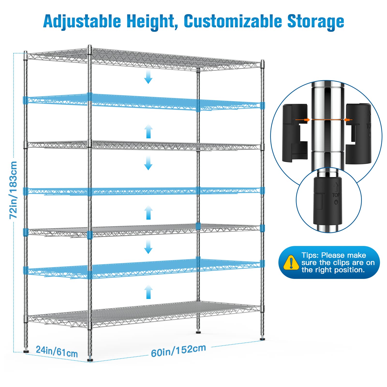 Heavy Duty 60x24x72 Inch Wire Shelving with Wheels - 2000 Lbs Capacity Adjustable Metal Storage Rack, 4-Tier NSF-Certified Commercial Utility Shelf with Shelf Liners - Perfect for Warehouse, Garage, Pantry & Retail Store Organization