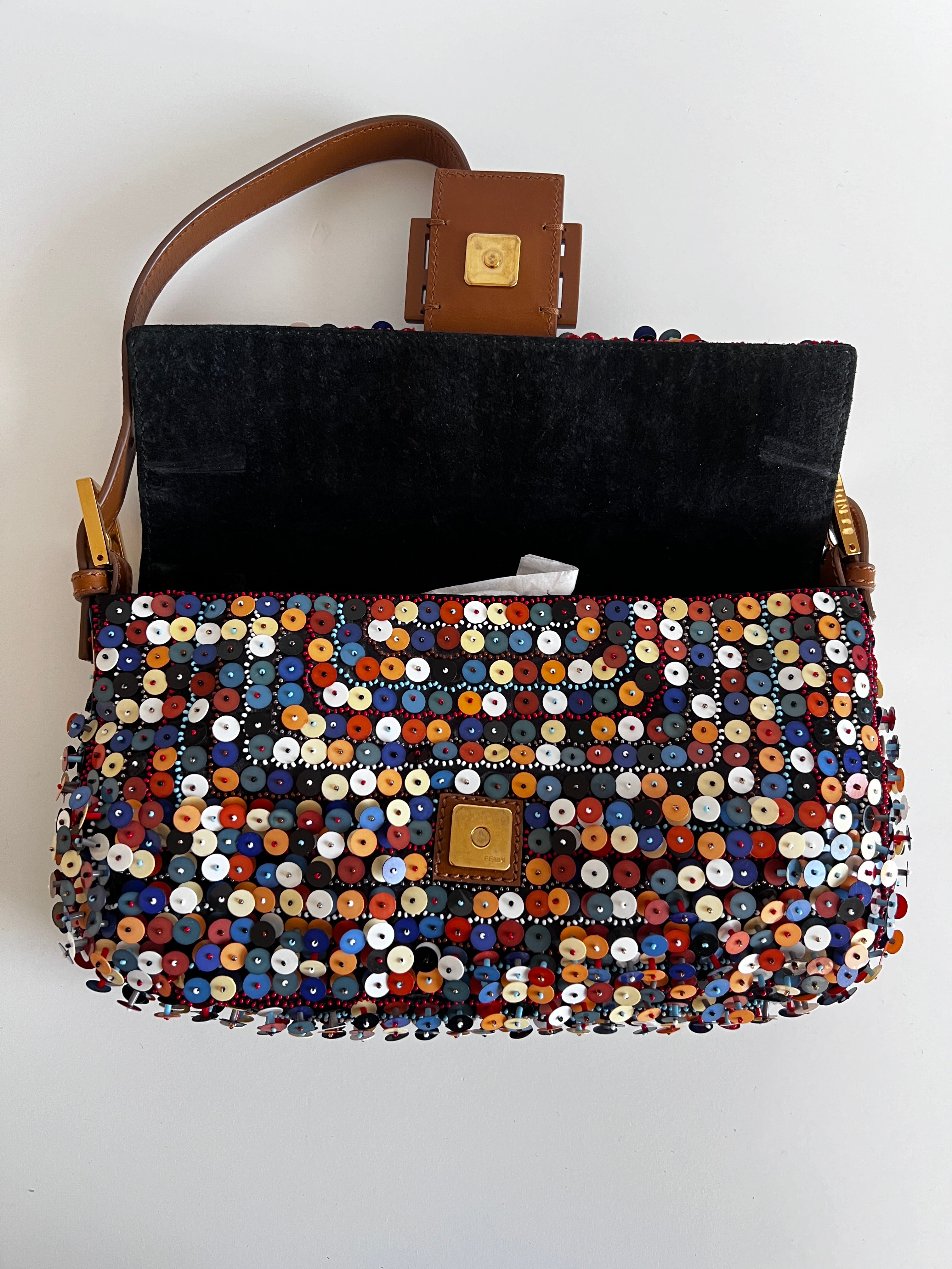 Fendi 3D Multicolor Sequin Baguette Bag - Stylish Evening Clutch for Parties, Weddings & Special Occasions