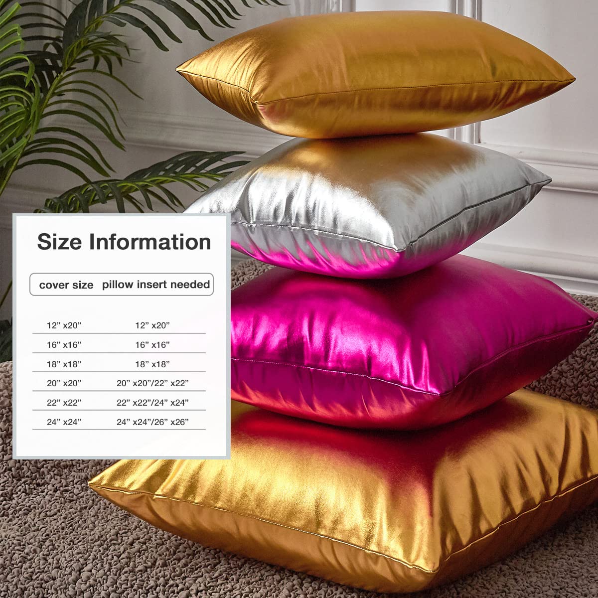 EUCIOR Silver Metallic Decorative Throw Pillow Covers 18x18 Inch (Pack of 2) - Modern Shiny Cushion Covers for Sofa, Bedroom, Car & Home Decor - Perfect for Living Room Accents, Bedding Accessories and Vehicle Interior Styling