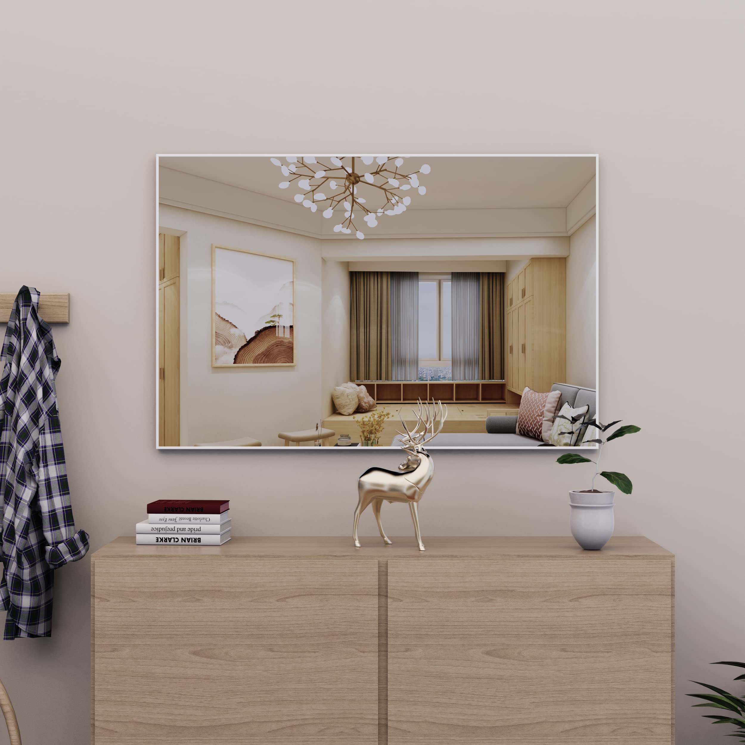 BEAUTME 36x24 Inch White Bathroom Mirror for Wall - Modern Rectangle Vanity Mirror with White Aluminum Frame, Shatterproof & Anti-Rust (Horizontal/Vertical) - Perfect for Bathroom, Bedroom, Dressing Room & Home Decor
