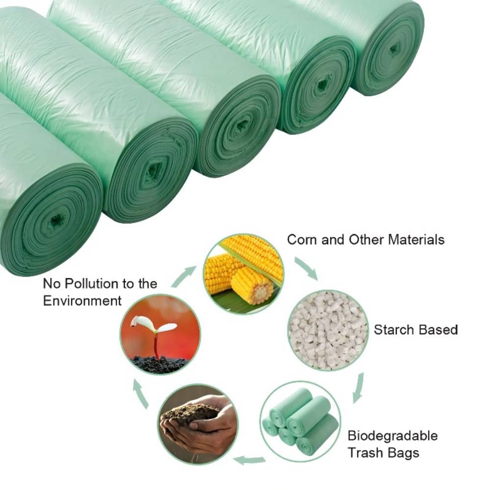 AURMOO 200 Count Biodegradable Trash Bags 2-3 Gallon - Eco-Friendly Garbage Can Liners for Kitchen, Office, Living Room (40X43cm, Green) | Perfect for Organic Waste, Daily Cleaning & Household Use