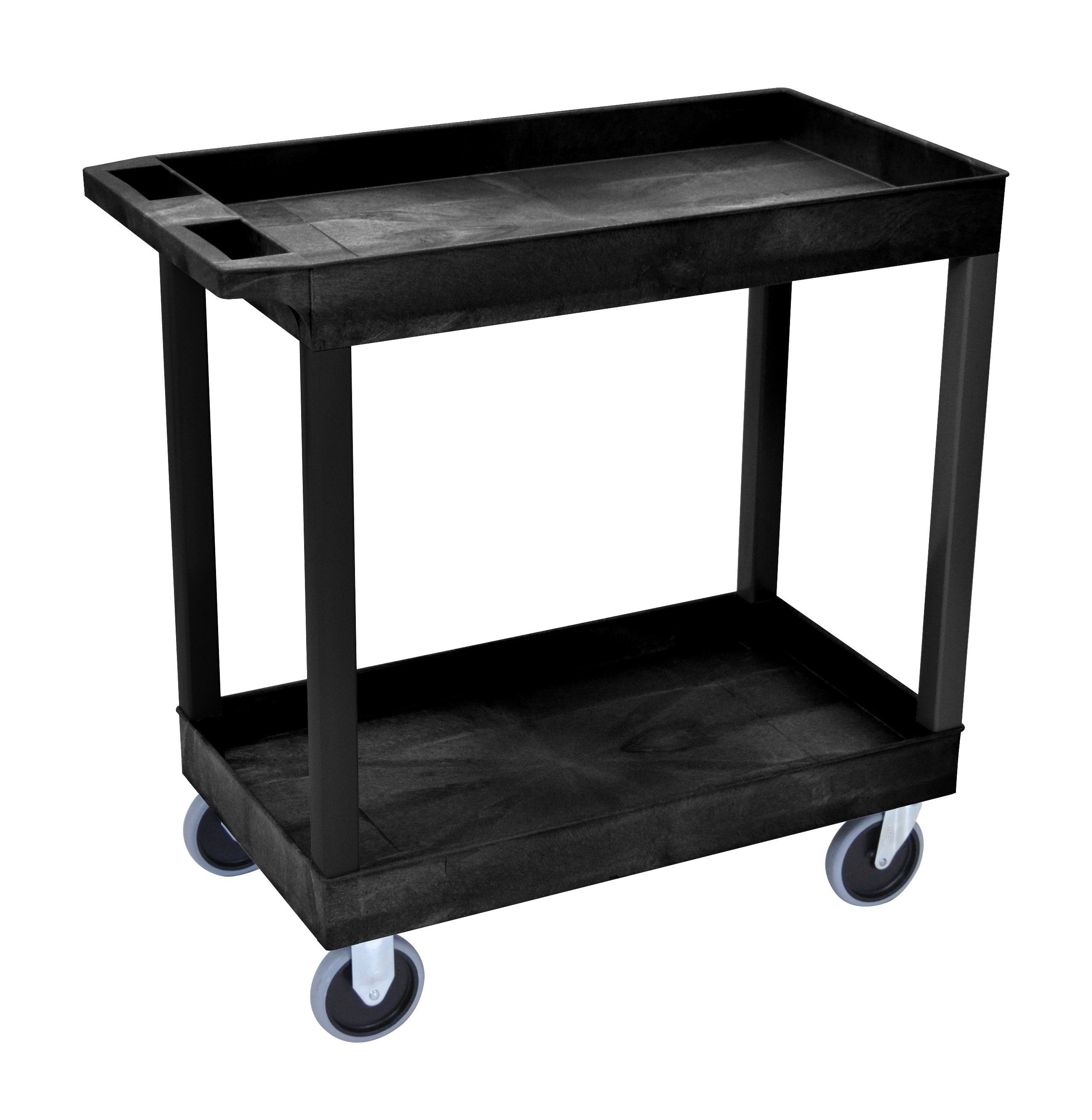 Luxor HD High Capacity 2-Tier Rolling Utility Cart with Shelves - Black | Perfect for Kitchen, Bathroom, Office & Garage Storage Organization