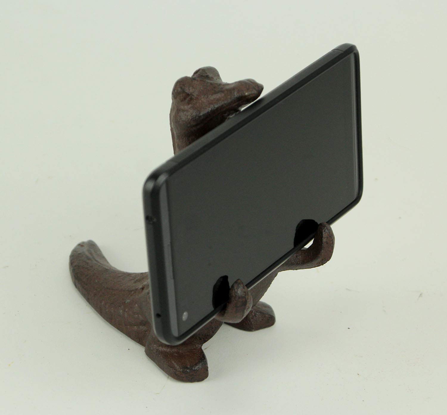 Premium Brown Cast Iron Alligator Phone Stand - Durable & Stylish Holder for iPhone, Samsung & Smartphones - Perfect for Desk, Office, Kitchen & Video Watching