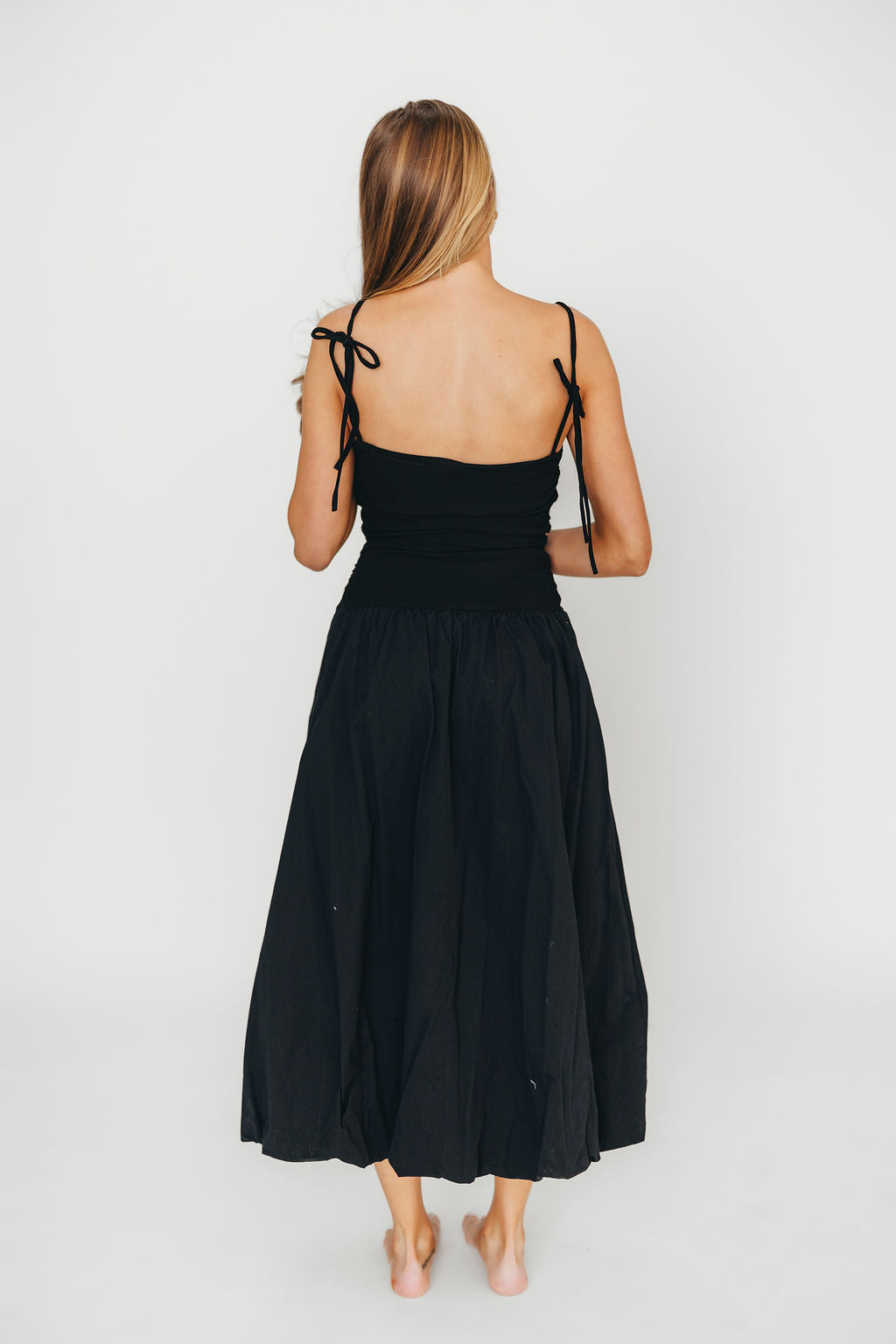 Black Henley Bubble Hem Midi Dress - Flowy Casual Summer Dress for Women, Perfect for Beach Vacations, Date Nights & Brunch Outings