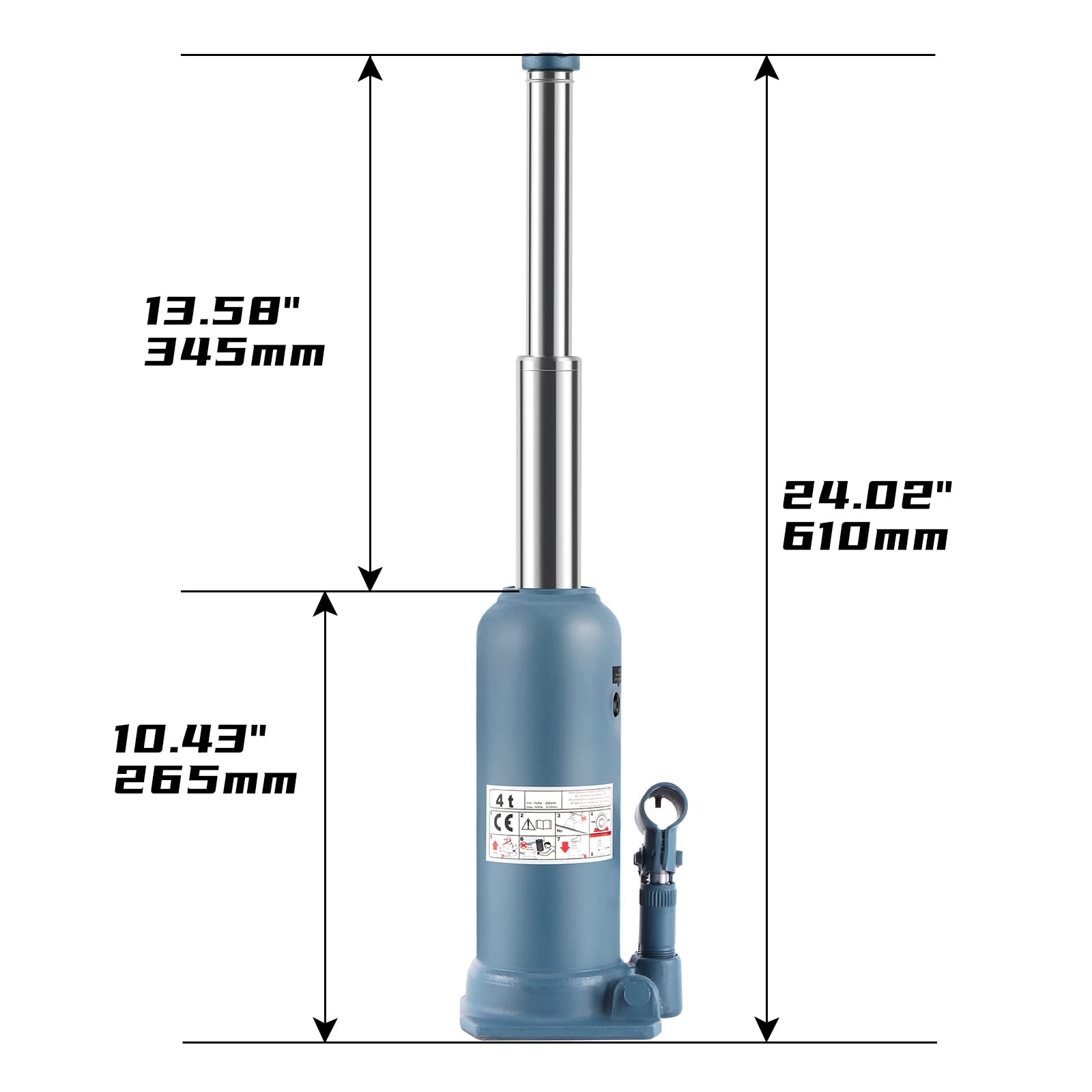 BAOSHISHAN 4 Ton Hydraulic Bottle Jack - Heavy Duty Double Ram High Lift (10-5/8