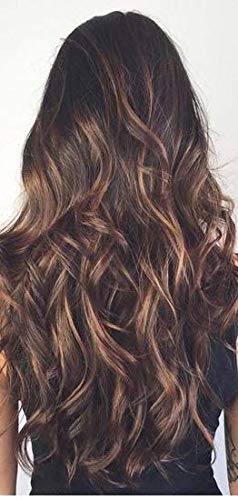 Pelo Curly Synthetic 5 Clips Hair Extension - Golden Brown Highlight | Heat Resistant Clip-in Hair Extensions for Women | Perfect for Parties, Weddings & Daily Styling