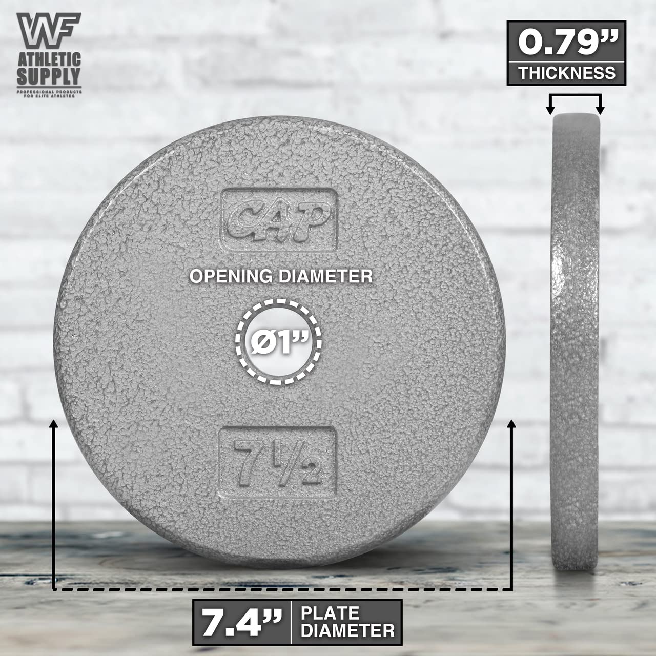CAPHAUS Grey Standard Solid Cast Iron Weight Plates with 1-inch Center Hole - Compatible with Standard Barbell & Dumbbell Handles (1.25LB, 2.5LB, 5LB, 7.5LB, 10LB, 12.5LB, 25LB, 50LB Options) - Perfect for Home Gym, Strength Training & Weightlifting Workouts