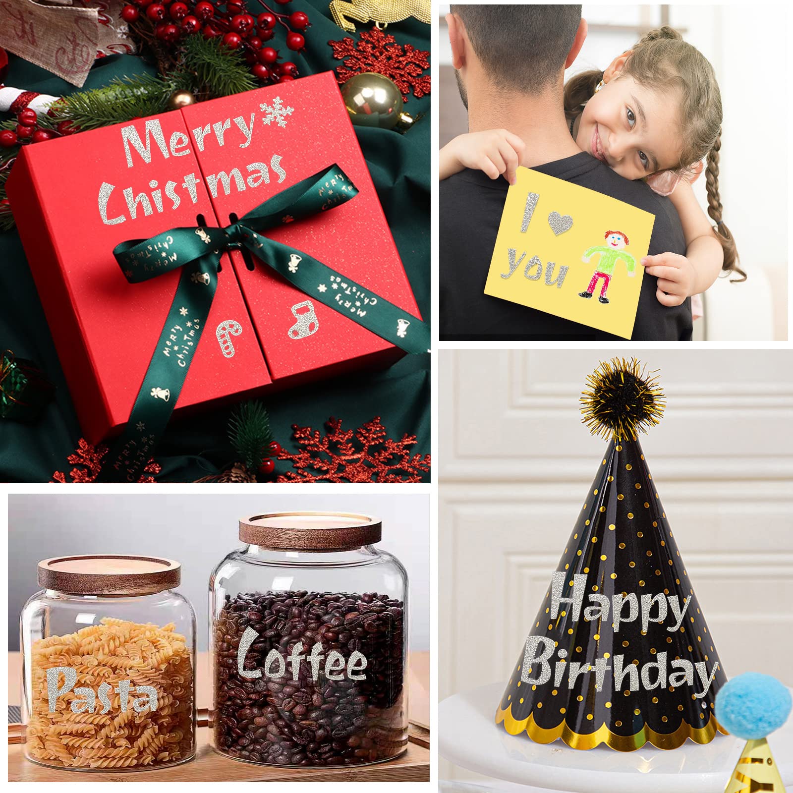 Glitter Alphabet Letter Stickers - 680Pcs Self Adhesive Number & Letter Stickers for DIY Crafts, Grad Cap Decoration, Christmas Mailbox Signs (8 Sheets, Silver) - Perfect for Scrapbooking, School Projects & Party Decorations