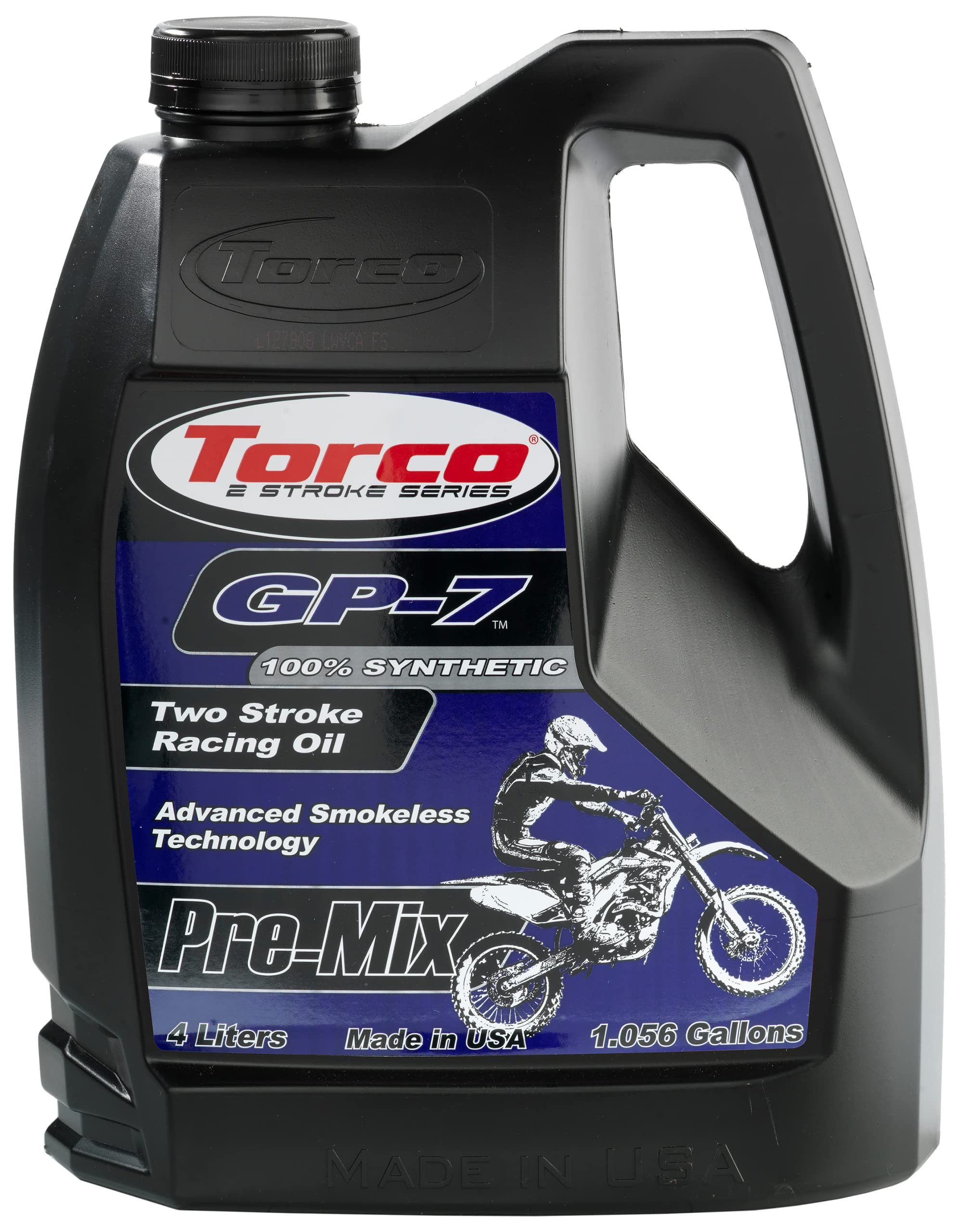 Torco GP-7 High Performance 2-Stroke Motorcycle Racing Oil - 4 Liter Pre-Mix for Dirt Bikes, ATVs & Motocross - Enhances Engine Power & Lubrication
