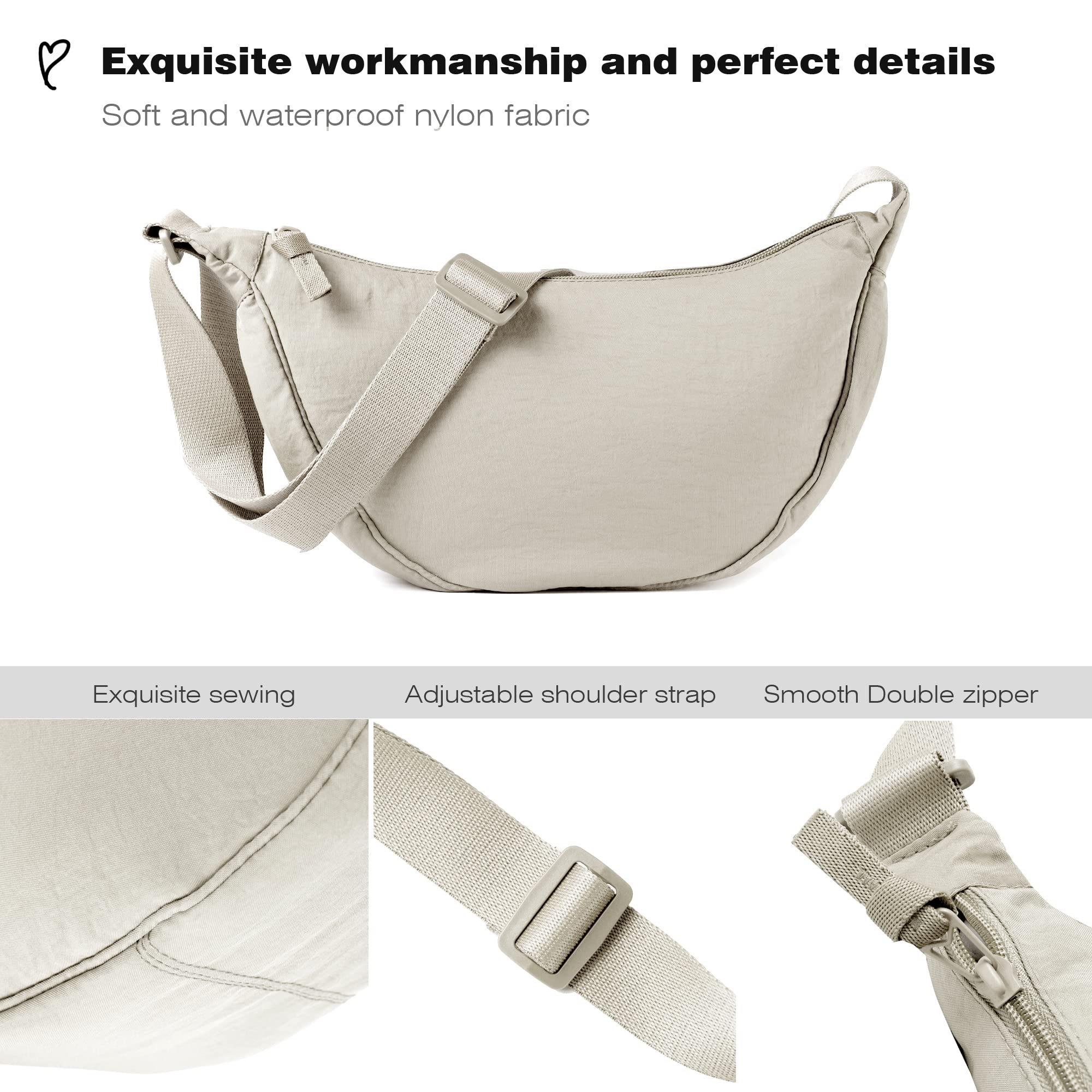 **Nylon Crescent Crossbody Bag for Women & Men - Lightweight Fanny Pack Sling Bag for Travel, Hiking & Daily Use**