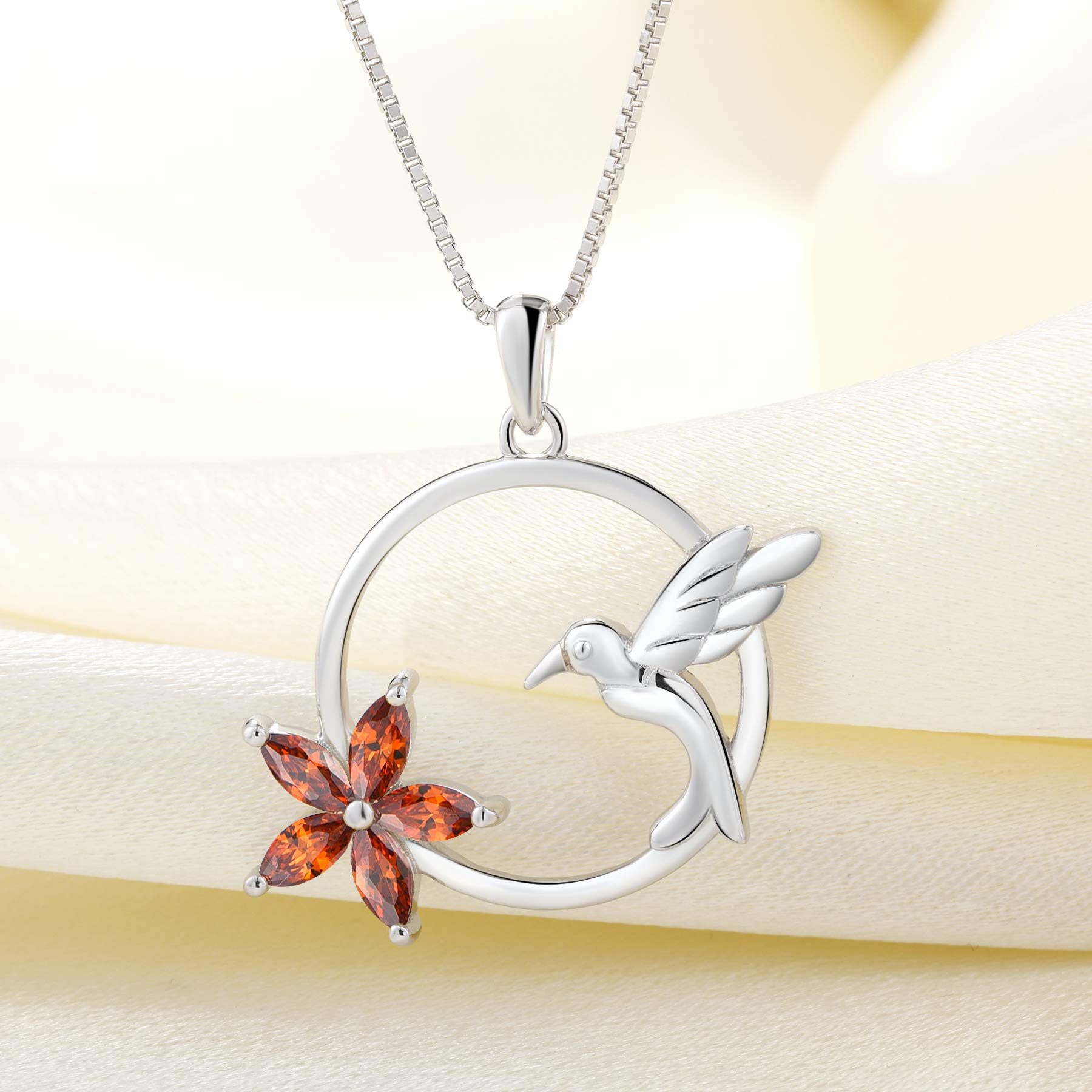 YL Hummingbird Necklace - 925 Sterling Silver Flower Pendant with Birthstone | Elegant Women's Jewelry Gift for Birthday, Anniversary & Special Occasions