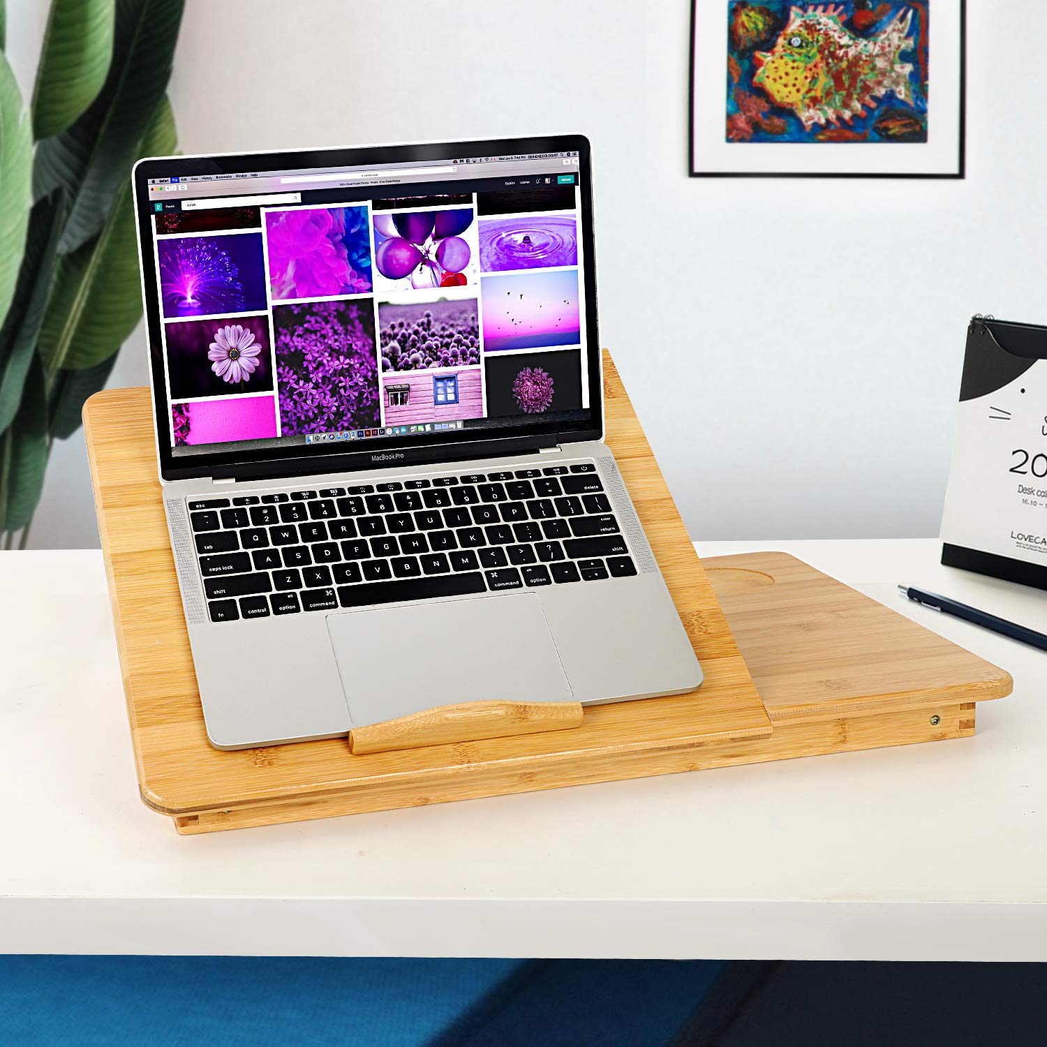 **Bamboo Adjustable Lap Desk with USB Cooling Fan - Portable Laptop Stand for Bed & Sofa, Fits 15.6 Inch Laptops - Perfect for Work, Study, Breakfast in Bed & Home Office**