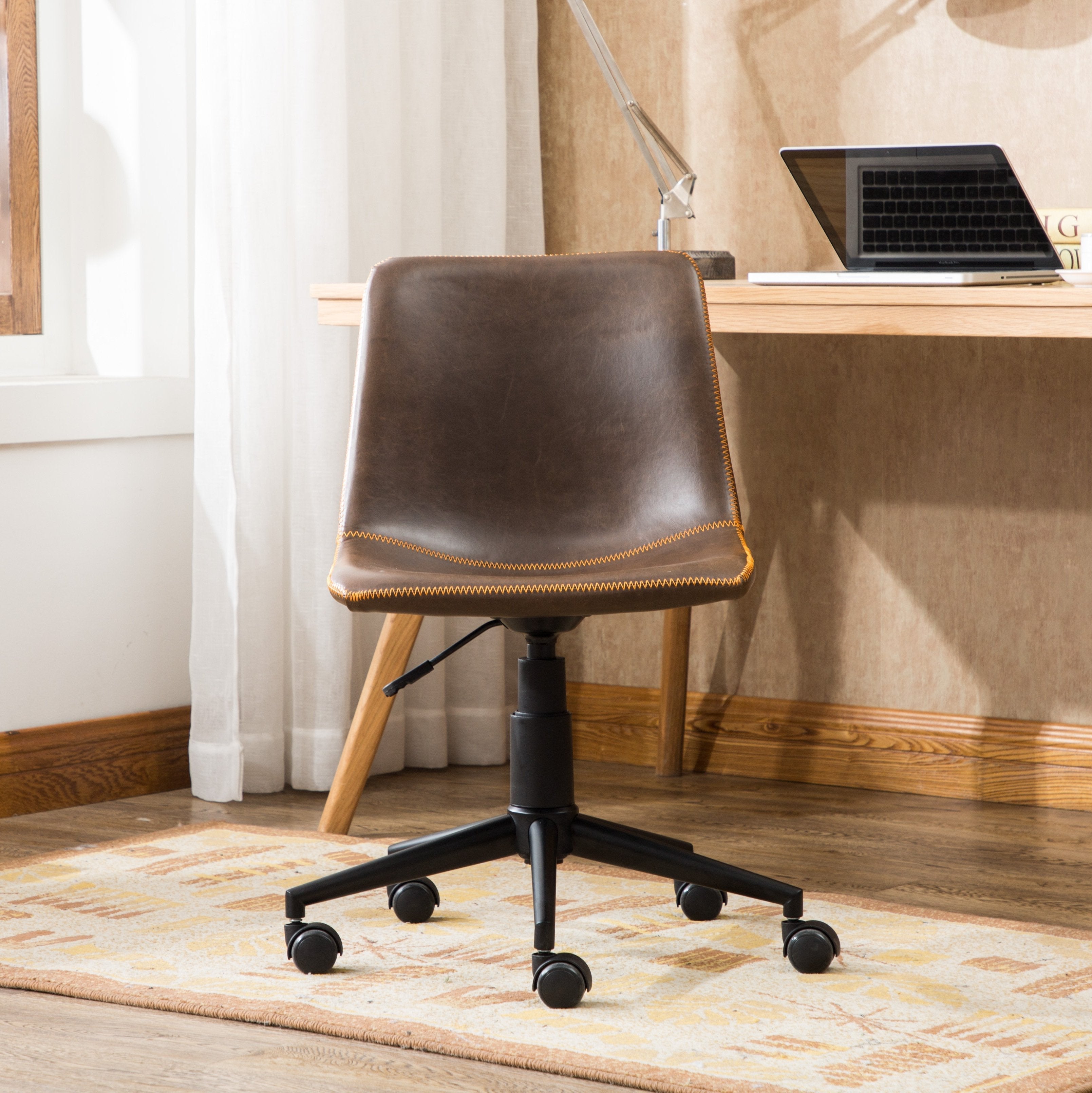 Roundhill Furniture Cesena 360 Swivel Office Chair - Adjustable Height PU Leather Executive Desk Chair with Air Lift Technology for Home & Office Workspace