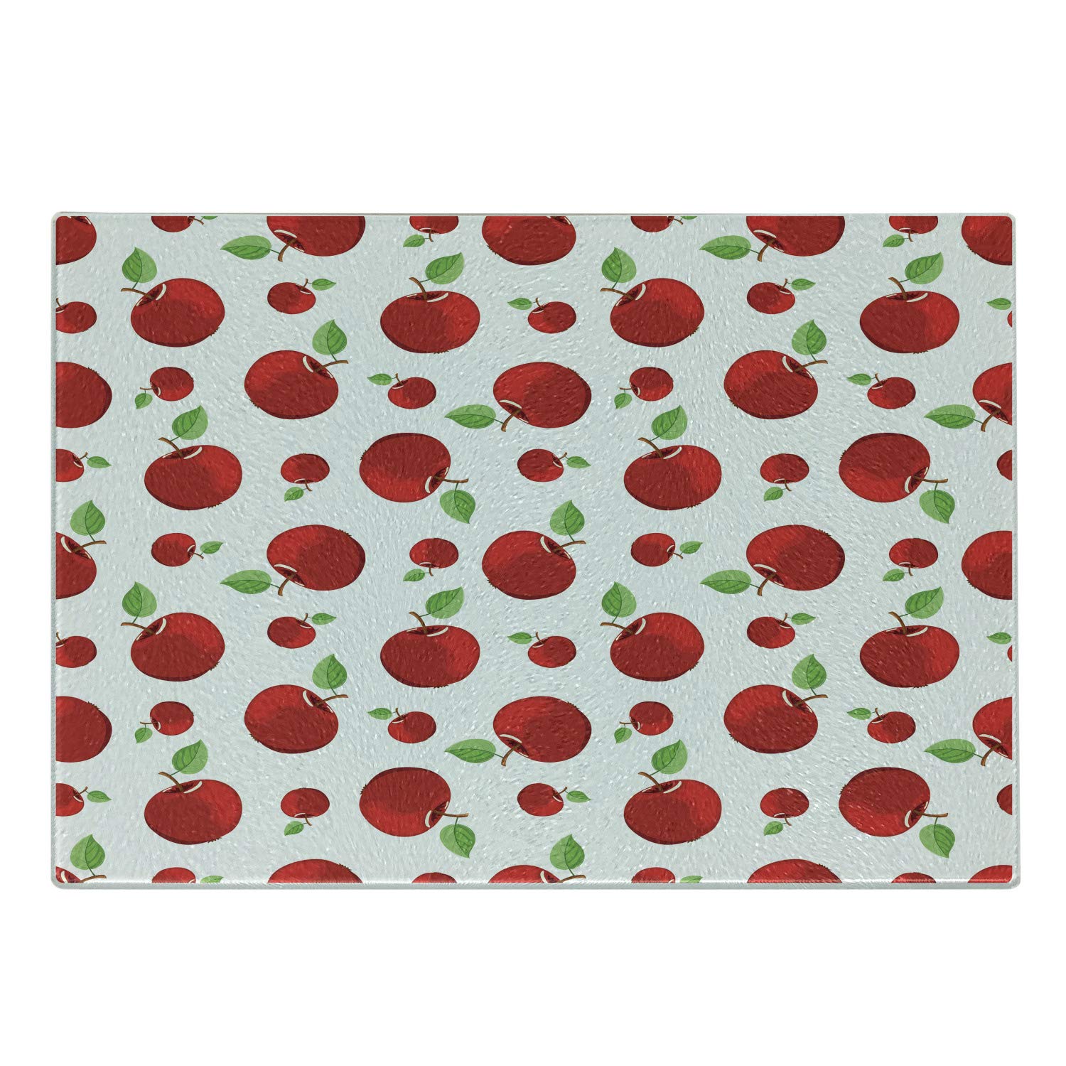 Ambesonne Fruits Themed Tempered Glass Cutting Board - Decorative Red Apple Cartoon Design for Kitchen, Small Size (White, Green, Dark Pink) - Perfect for Food Prep, Serving Charcuterie & Summer Entertaining