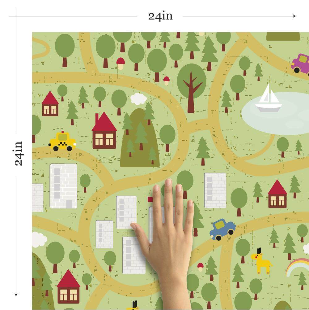 Eco-Friendly Green Map Peel and Stick Removable Wallpaper for Kids Room Decor - Perfect for Nursery, Playroom & Bedroom Wall Decoration