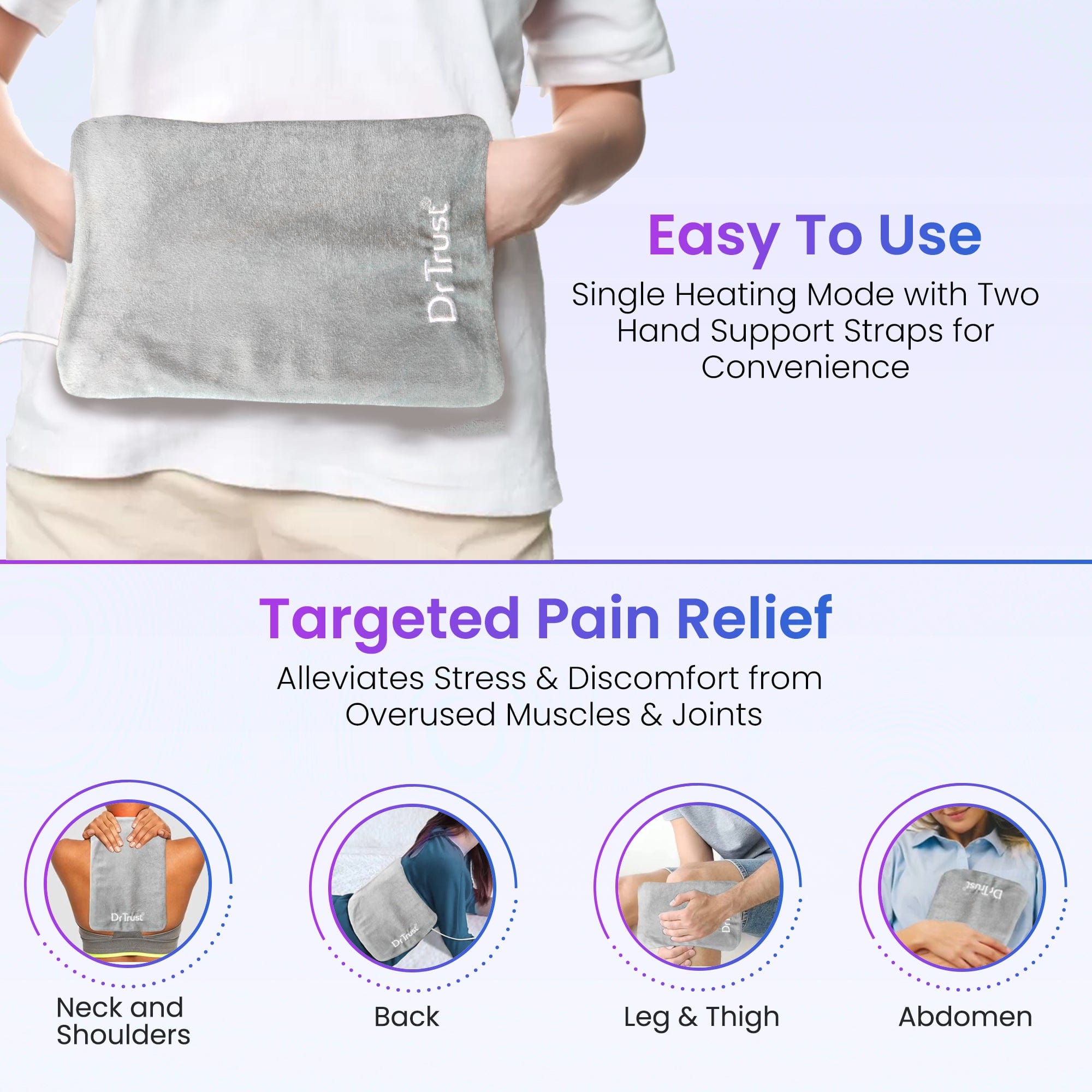 Dr Trust USA Small Orthopaedic Electric Heating Pad with Hand Straps - Relieves Muscle Pain & Joint Stiffness - Perfect for Back, Shoulder & Wrist Pain Relief at Home or Office