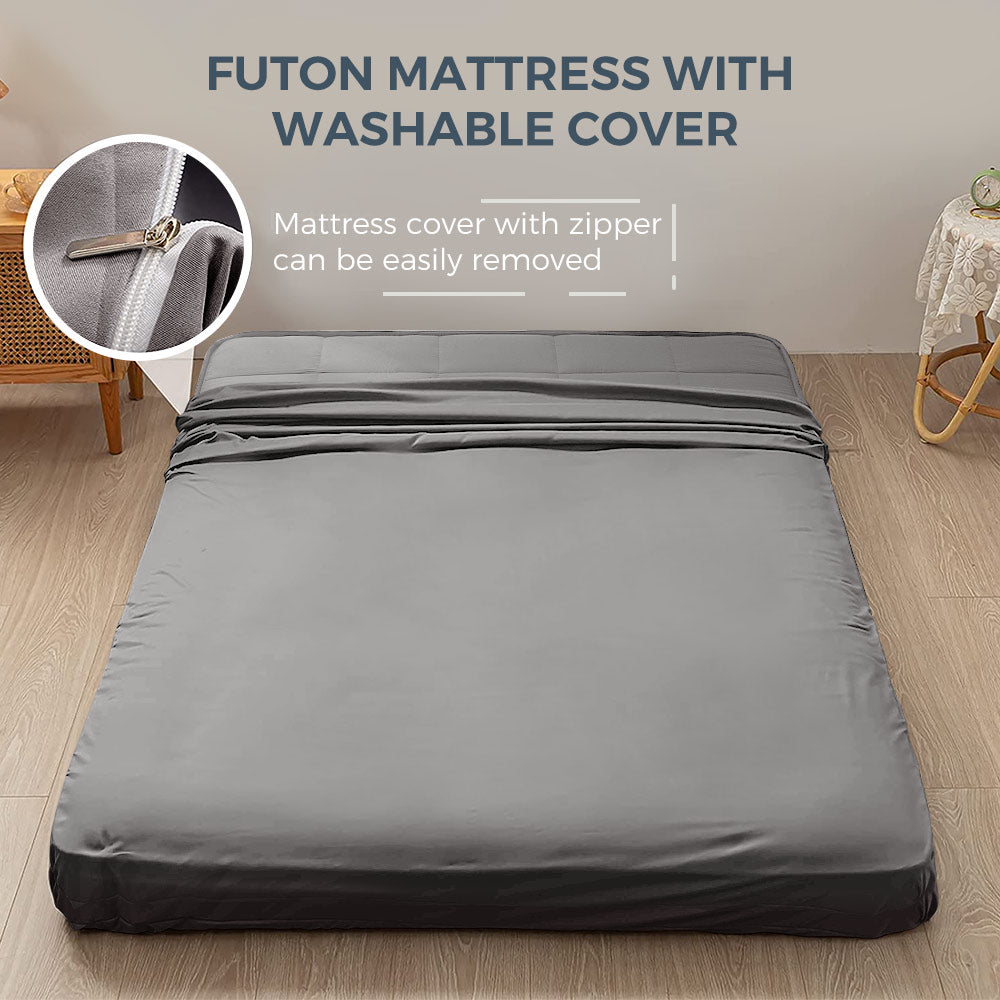 MAXYOYO 6-Inch Extra Thick Square Floor Futon Mattress - Memory Foam Topper Mattress Pad for Guest Bed, Dark Grey - Perfect for Small Spaces, Dorm Rooms & Apartment Living