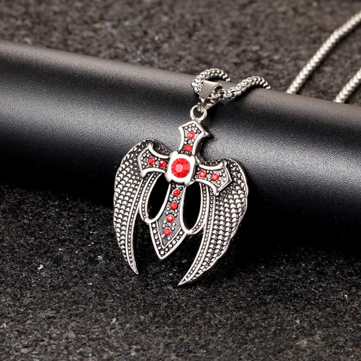 Gothic Cross Sword Pendant Necklace for Men - Stainless Steel Punk Angel Wing Cross Necklace | Gothic Jewelry for Men, Punk Fashion Accessory, Gothic Gift for Him - Perfect for Halloween, Cosplay, Gothic Parties and Dark Fashion Style