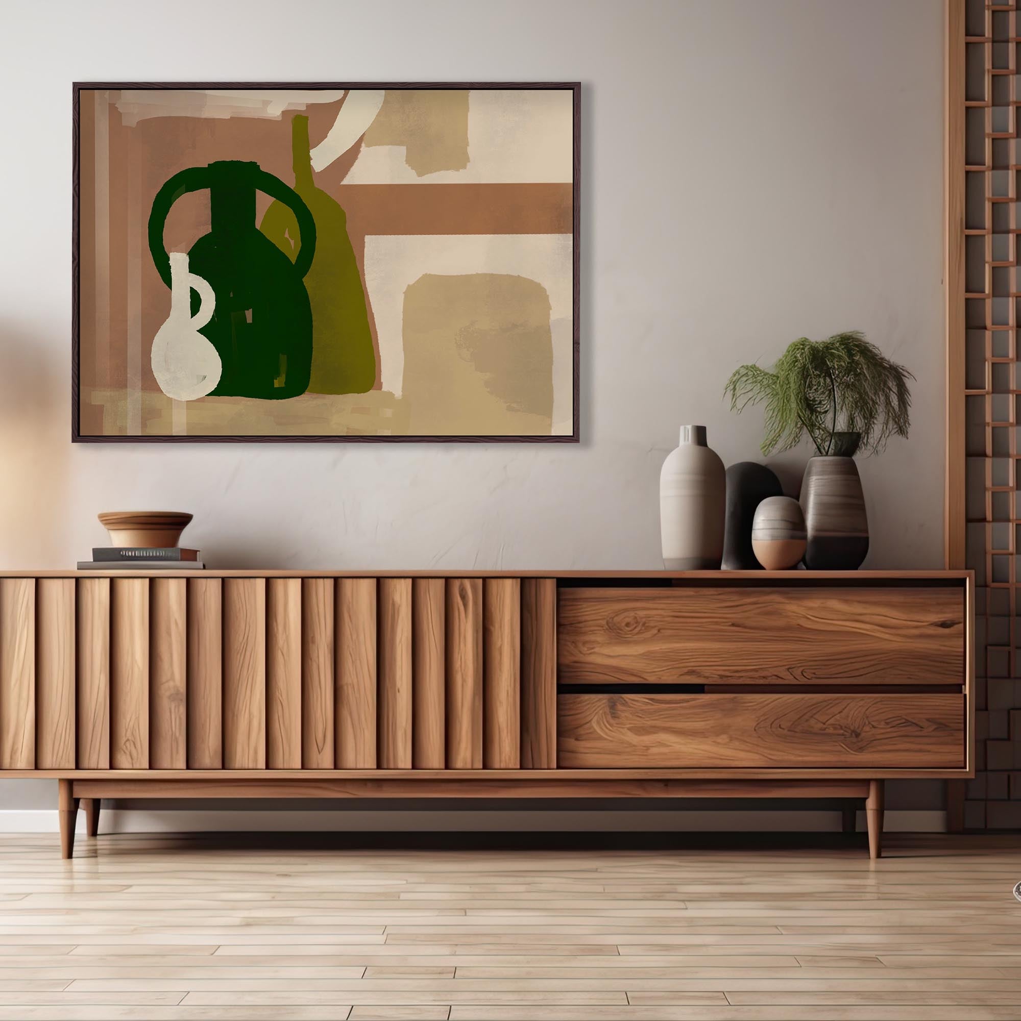Trio Of Pots Study Framed Canvas Wall Art - Modern Home Decor for Living Room, Bedroom & Office