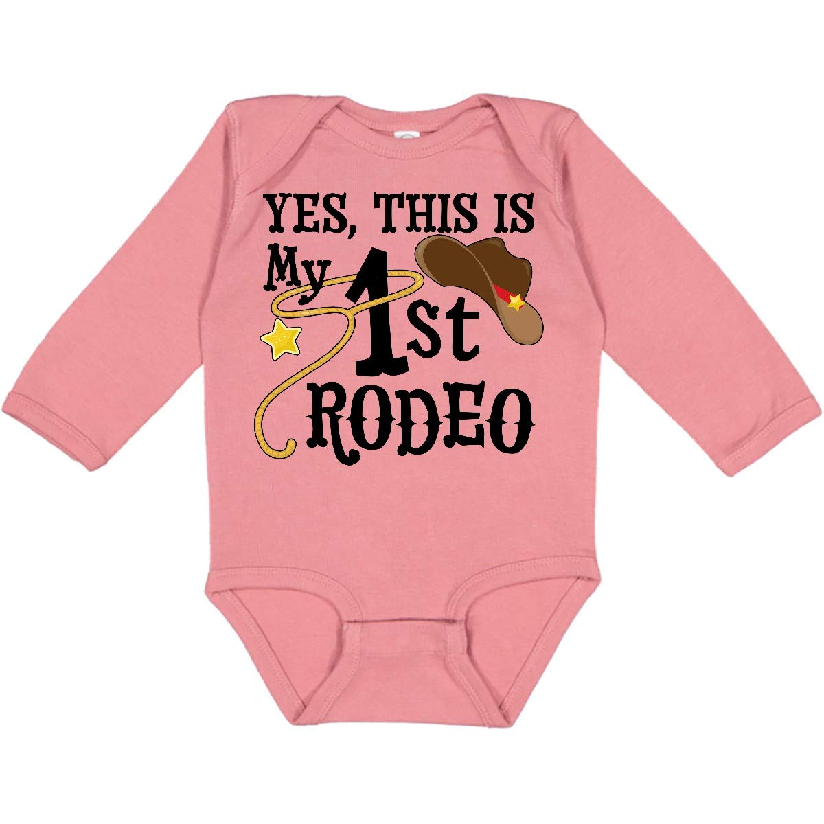 Inktastic 'Yes, This Is My 1st Rodeo' Cowboy Hat & Red Long Sleeve Bodysuit - Western Baby Outfit for Rodeo, Cowboy Theme Parties & Photo Shoots