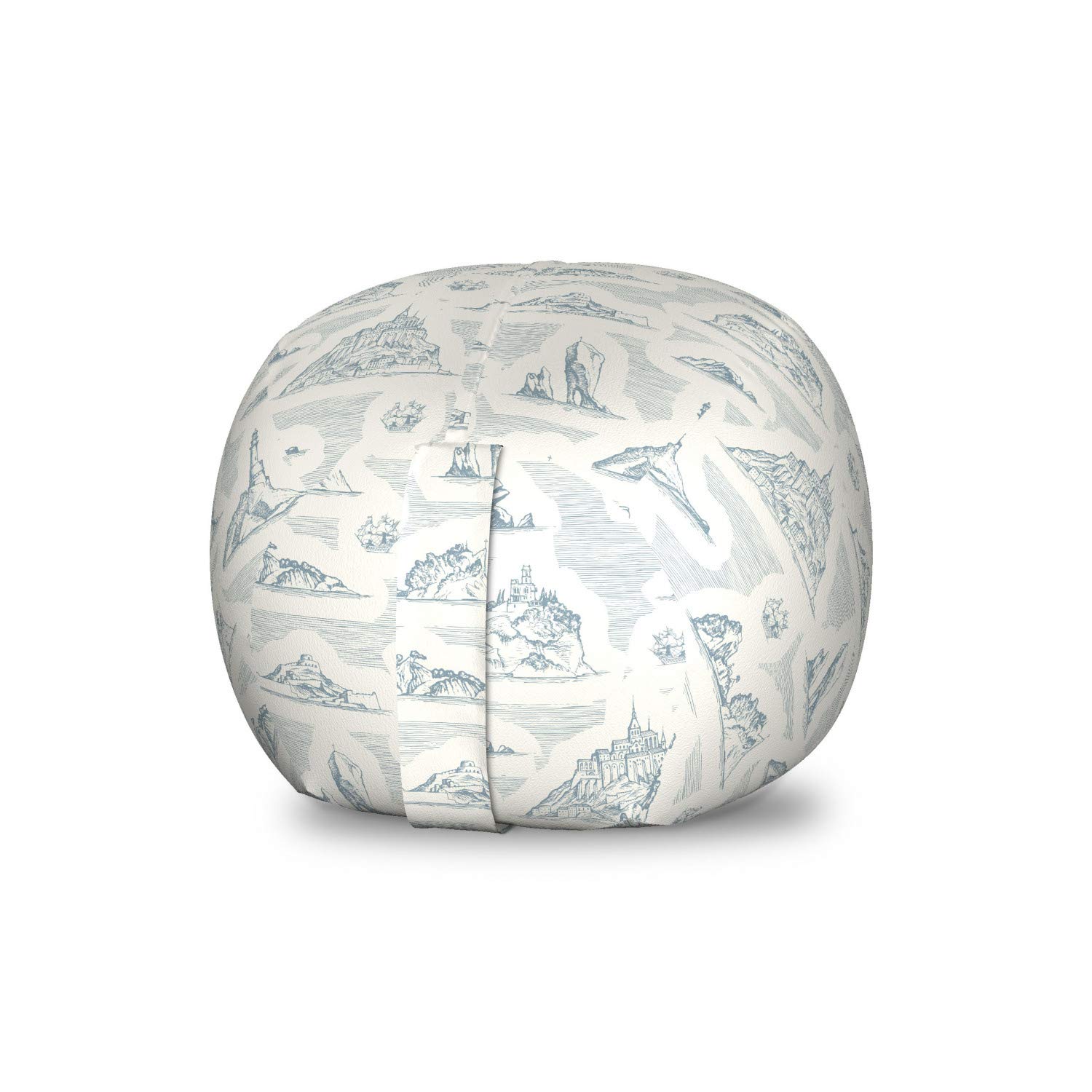 Ambesonne Travel Storage Toy Bag Chair - Vintage Marine Adventure Themed Sketchy Drawn Castles Print - Stuffed Animal Organizer Washable Small Size Blue Grey Ivory - Perfect for Kids' Room, Nursery, Playroom & Travel Organization