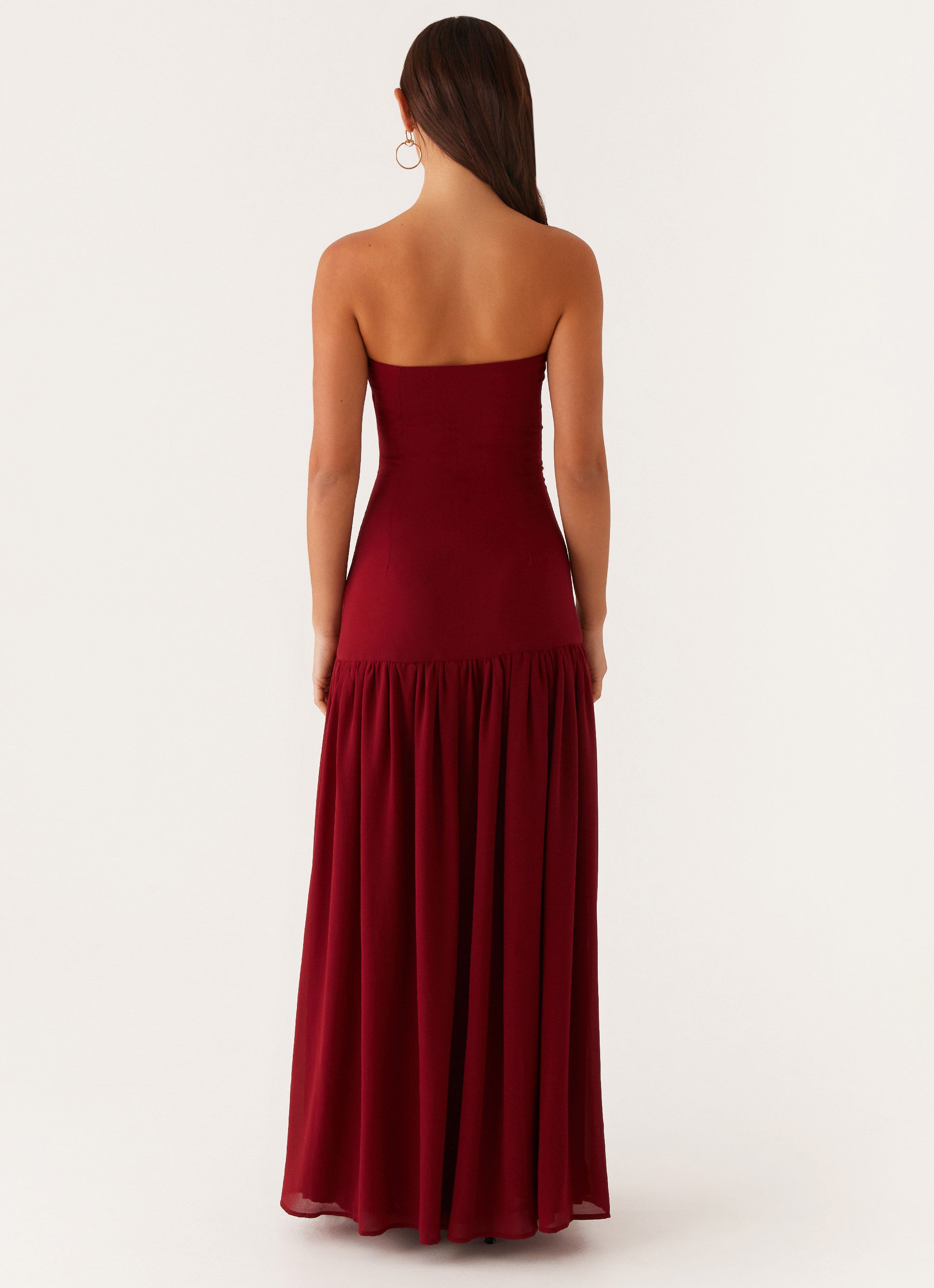 Eden Strapless Maxi Dress in Maroon - Elegant Long Formal Gown for Weddings, Parties & Evening Events