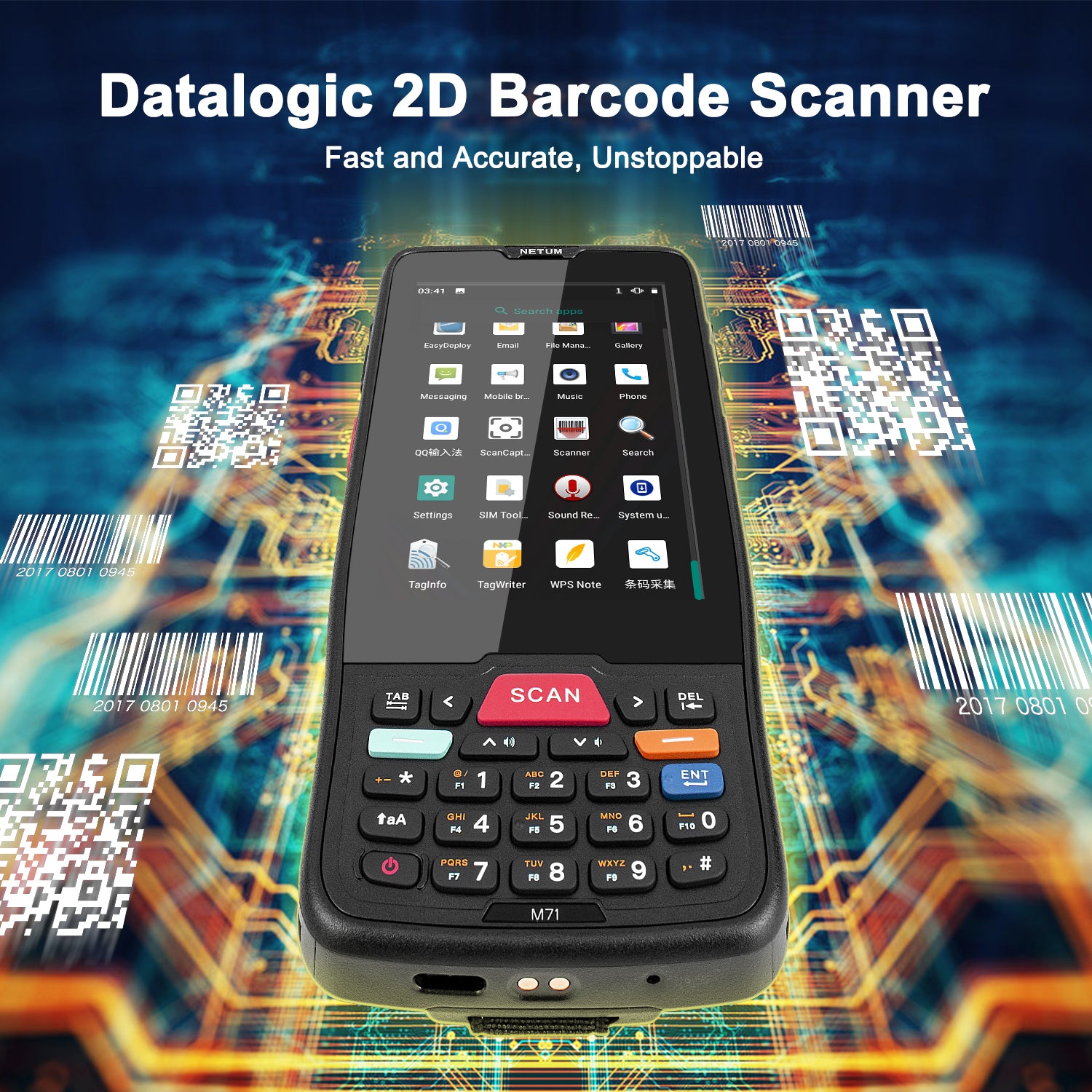 Netum D7100 Portable Android PDA Terminal - 2D Barcode Scanner, Touch Screen, WiFi, 4G & GPS - Ideal for Retail, Warehouse & Logistics Inventory Management