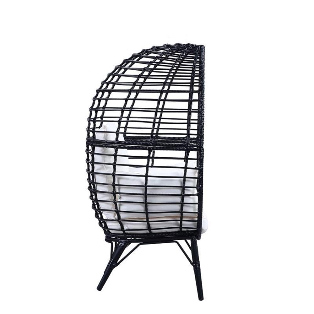 Acme Penelope Patio Lounge Chair - Light Gray Fabric with Black Metal Frame - Outdoor Furniture for Poolside, Garden & Deck Relaxation