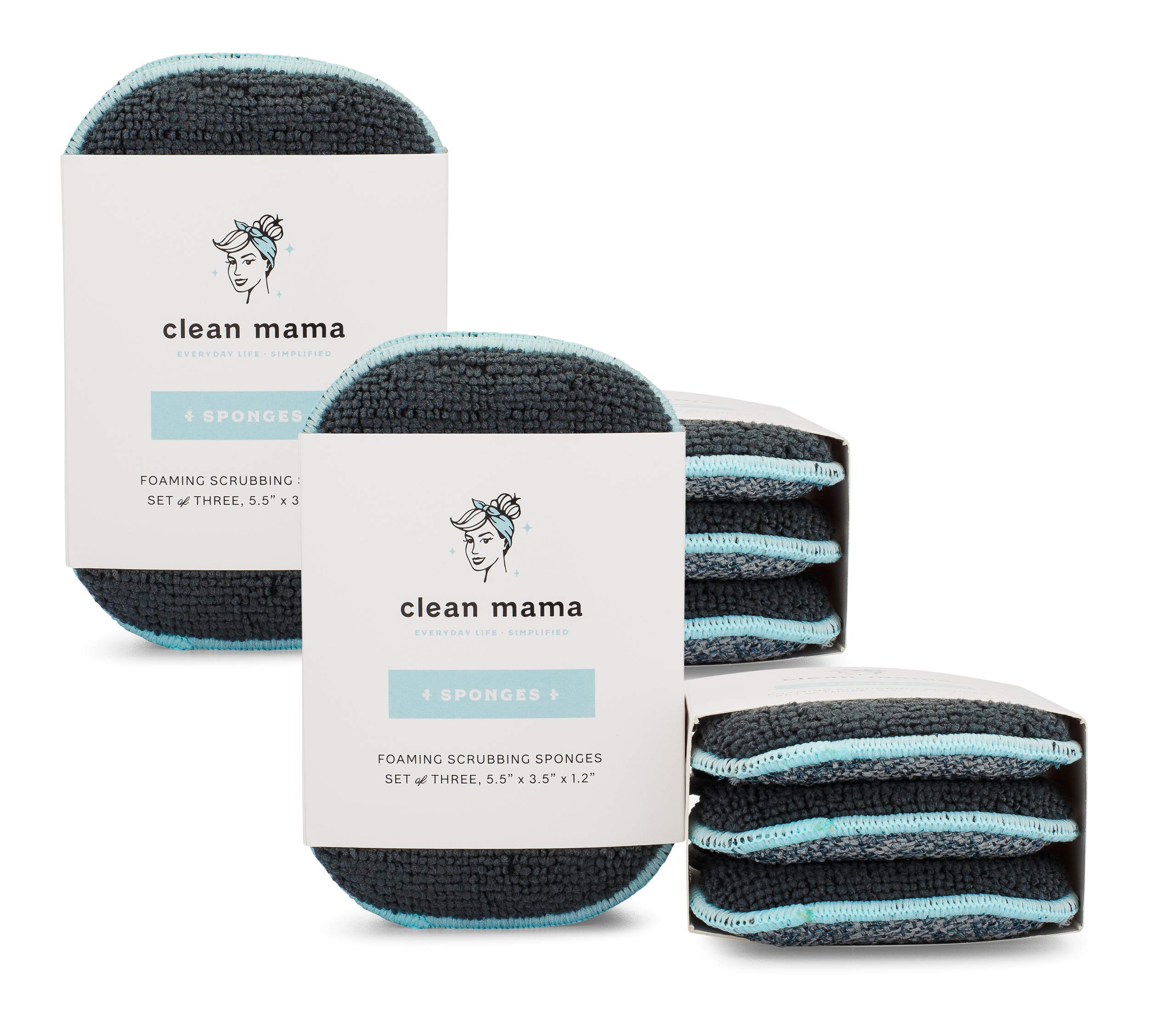 Clean Mama Foaming Scrubbing Sponges - 12 Pack Non-Scratch Kitchen Sponges for Dishes, Countertops, Sinks & Stovetops | Heavy Duty Cleaning Scrubbers for Home & Restaurant Use (Aqua Blue)