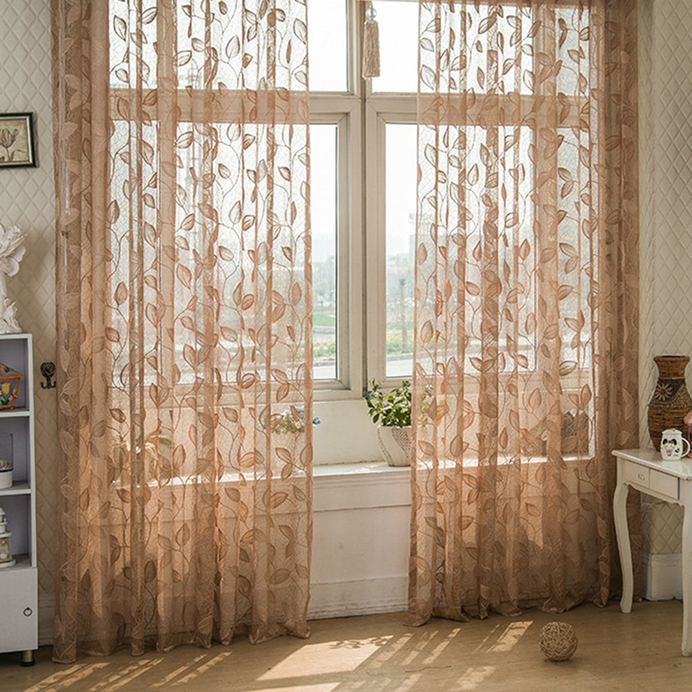 Beautiful Leaf Pattern Tulle Window Curtain Panels & Valance - Warp Knitting Sheer Curtains for Living Room, Bedroom & Bathroom - Elegant Home Decor for Natural Light Filtering and Privacy
