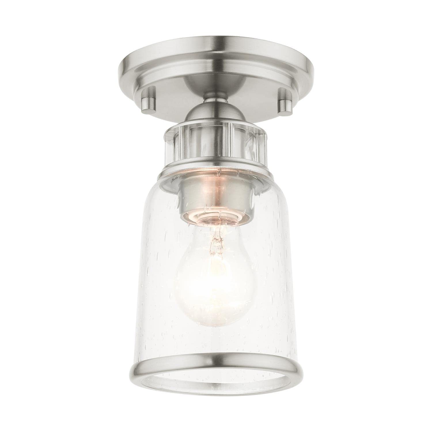 Livex Lighting Lawrenceville 1-Light Brushed Nickel Ceiling Mount Fixture - Modern Flush Mount Light for Bedroom, Hallway & Kitchen
