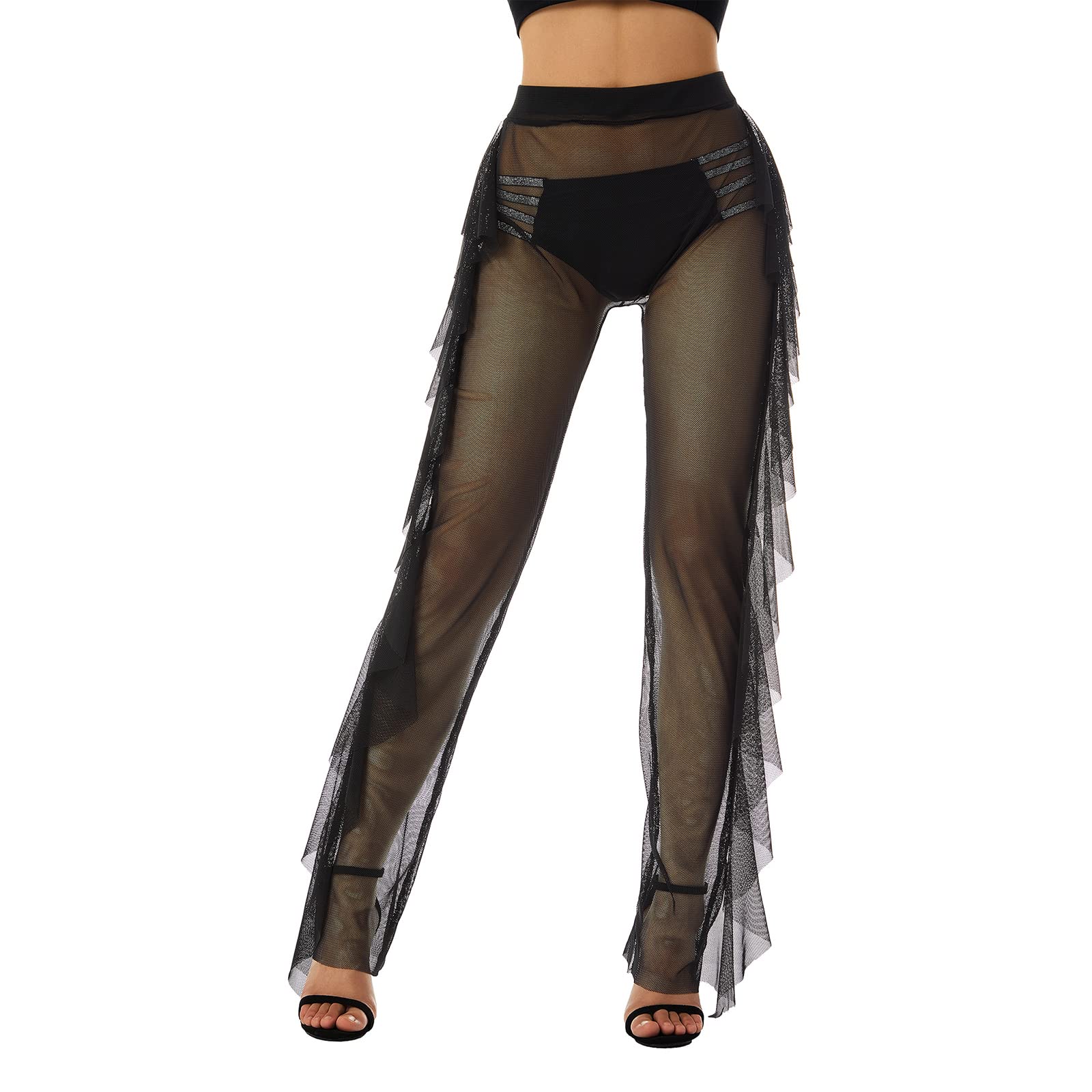 Sunshine Women's Sheer Mesh Ruffle Pants - Swimwear Cover Up, Bikini Bottom, Beachwear for Pool Party & Vacation