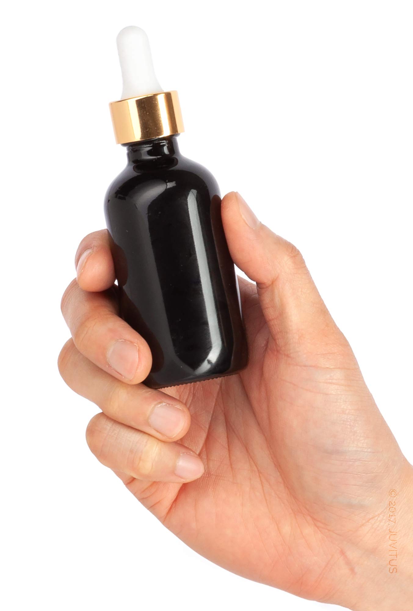 Premium 2 oz Black Glass Boston Round Bottles with Gold Dropper - 12 Pack Luxury Essential Oil Bottles Set + Bonus Funnel - Perfect for DIY Skincare, Aromatherapy & Travel Toiletry Storage
