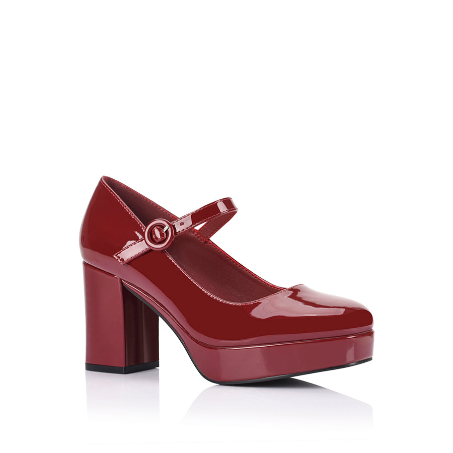 Hennessy Mary Jane Platform Shoes - Wine Red Patent Leather Women's Heels for Party, Wedding & Evening Wear